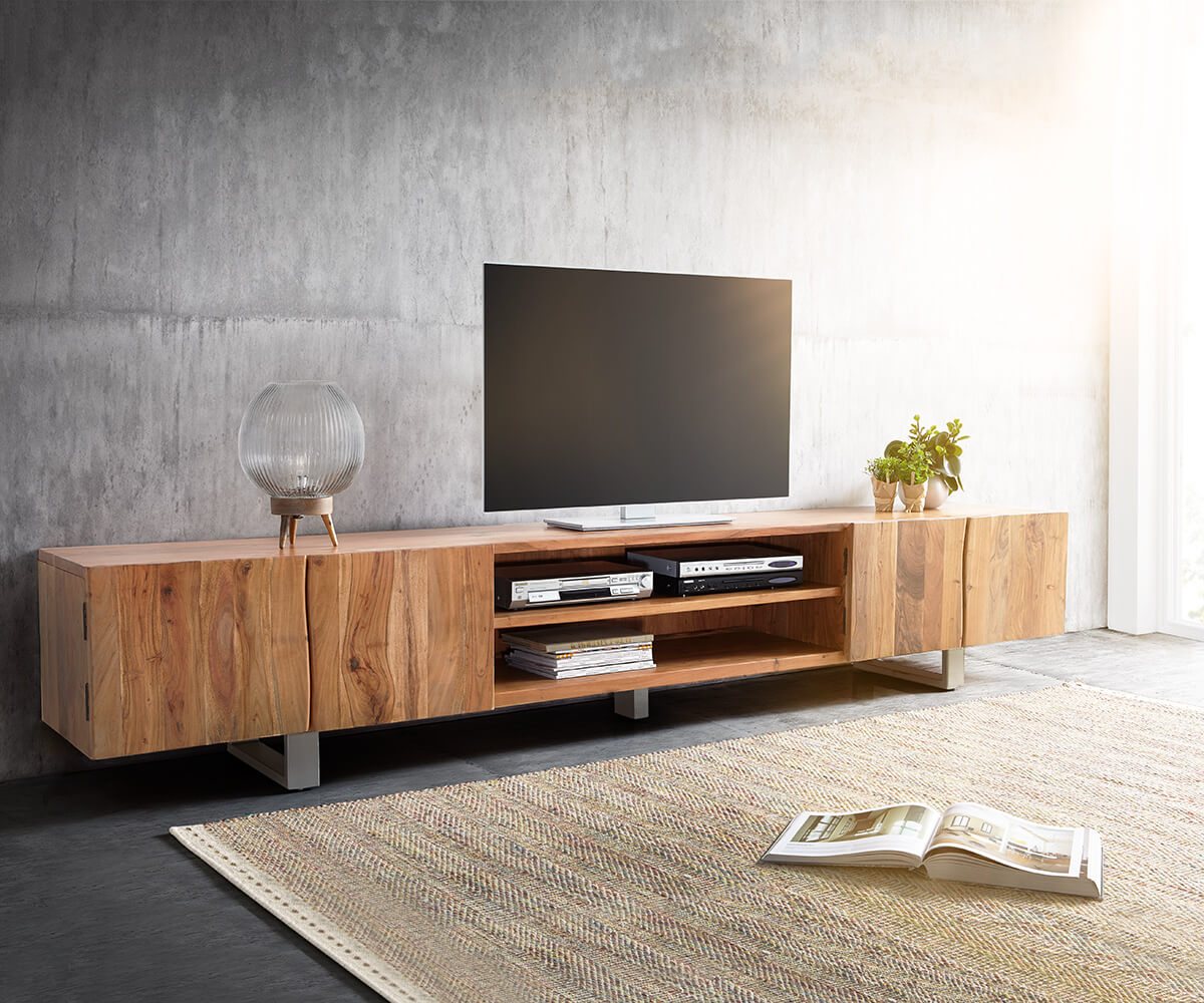  Tv-meubelLive-Edge acacia 4-deurs boomrand lowboard  3