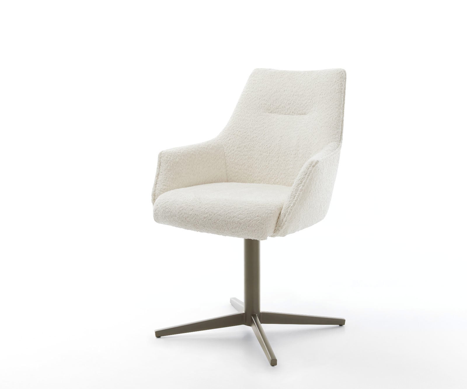 Draaistoel Alja-Flex met armleuning bouclé wit kruispoot afwerking met titanium 360° draaibaar pocketveer kern Draaistoel Alja-Flex met armleuning bouclé wit kruispoot afwerking met titanium 360° draaibaar pocketveer kern