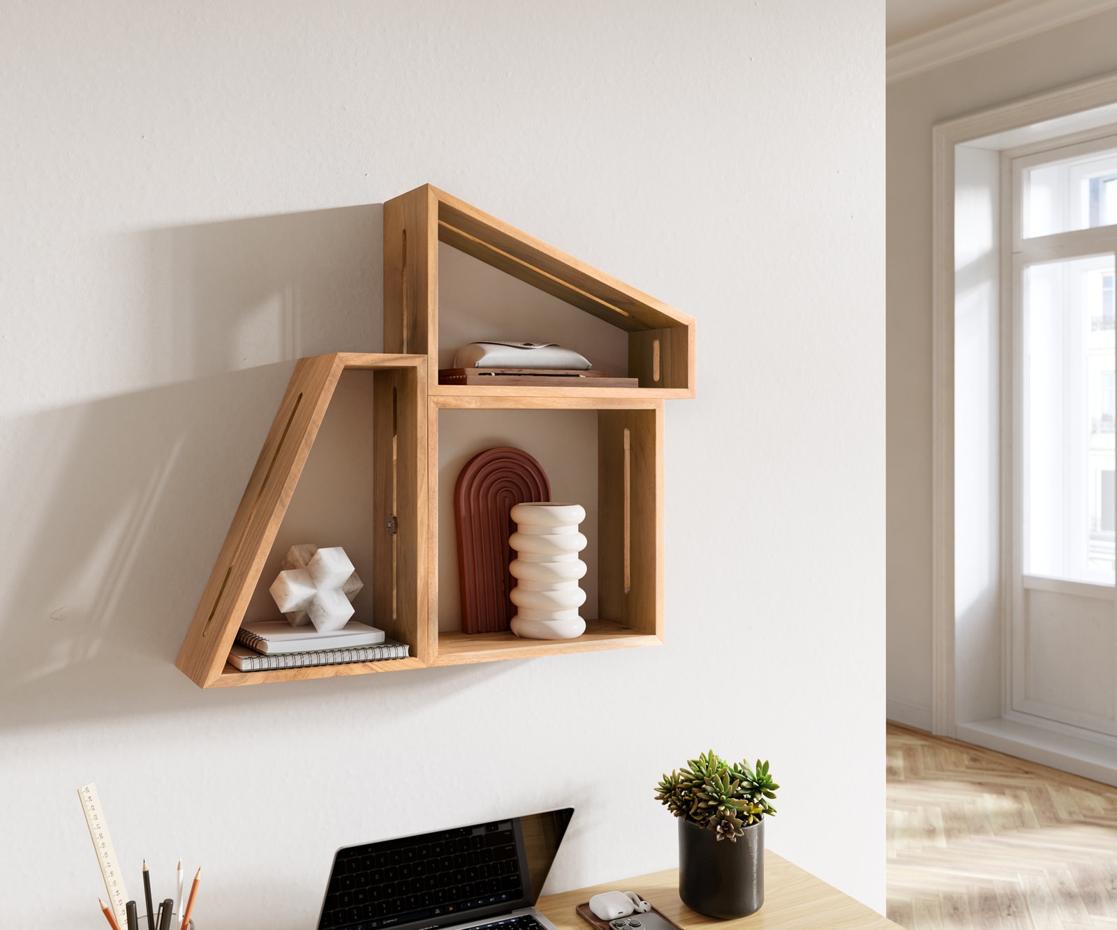 Designer-wandplank Wyatt 70x55 cm acacia natuur set van 3  Designer-wandplank Wyatt 70x55 cm acacia natuur set van 3