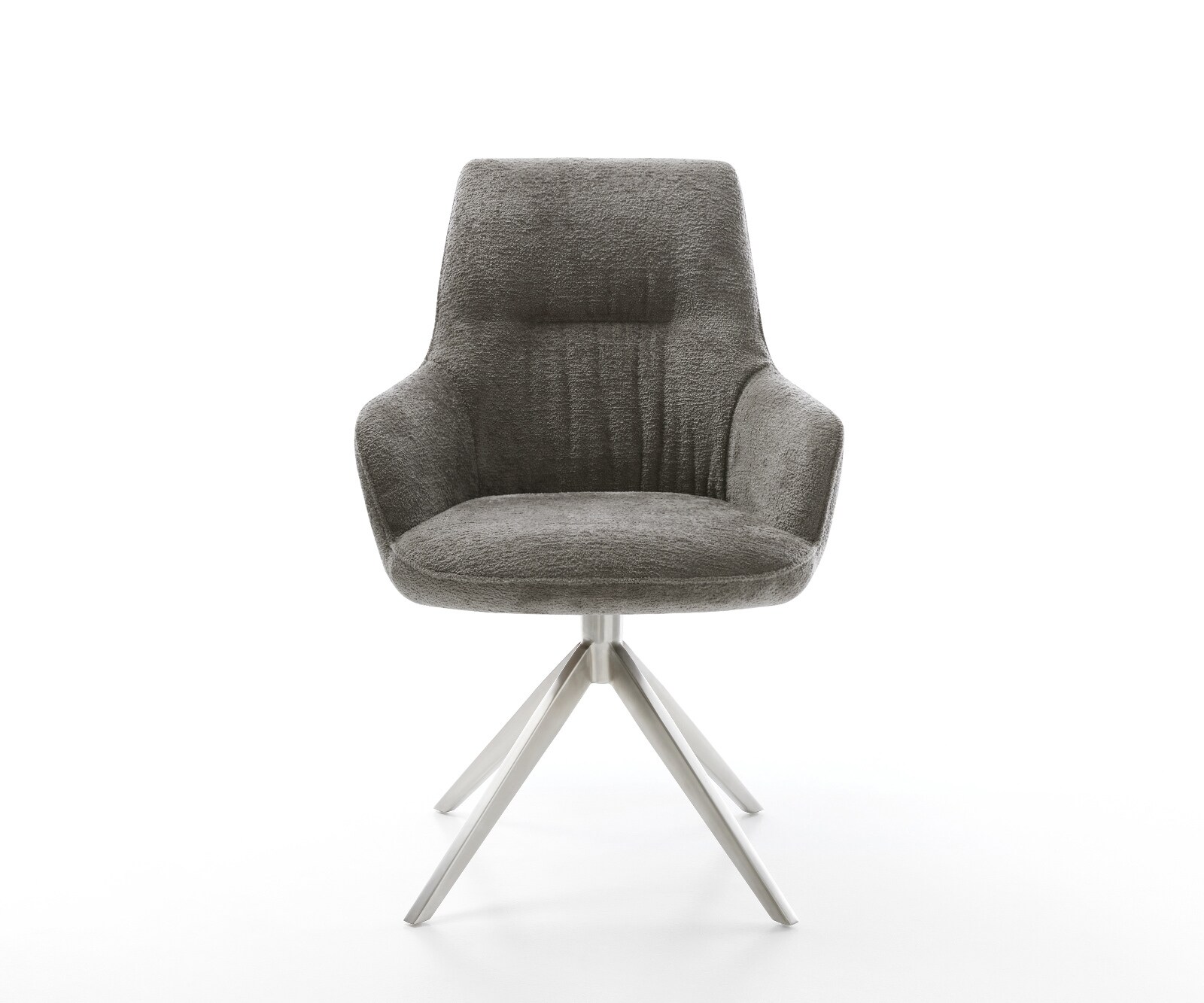 Draaistoel Zelia-Flex met armleuning bouclé zacht mud kruisframe breed roestvrij staal 360° draaibaar rocker-functie pocketveer kern 1