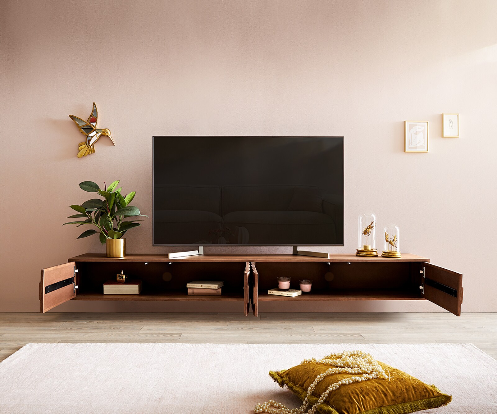 Tv-meubel Fevo 220 cm acacia natuur 4 deuren zwevend 4