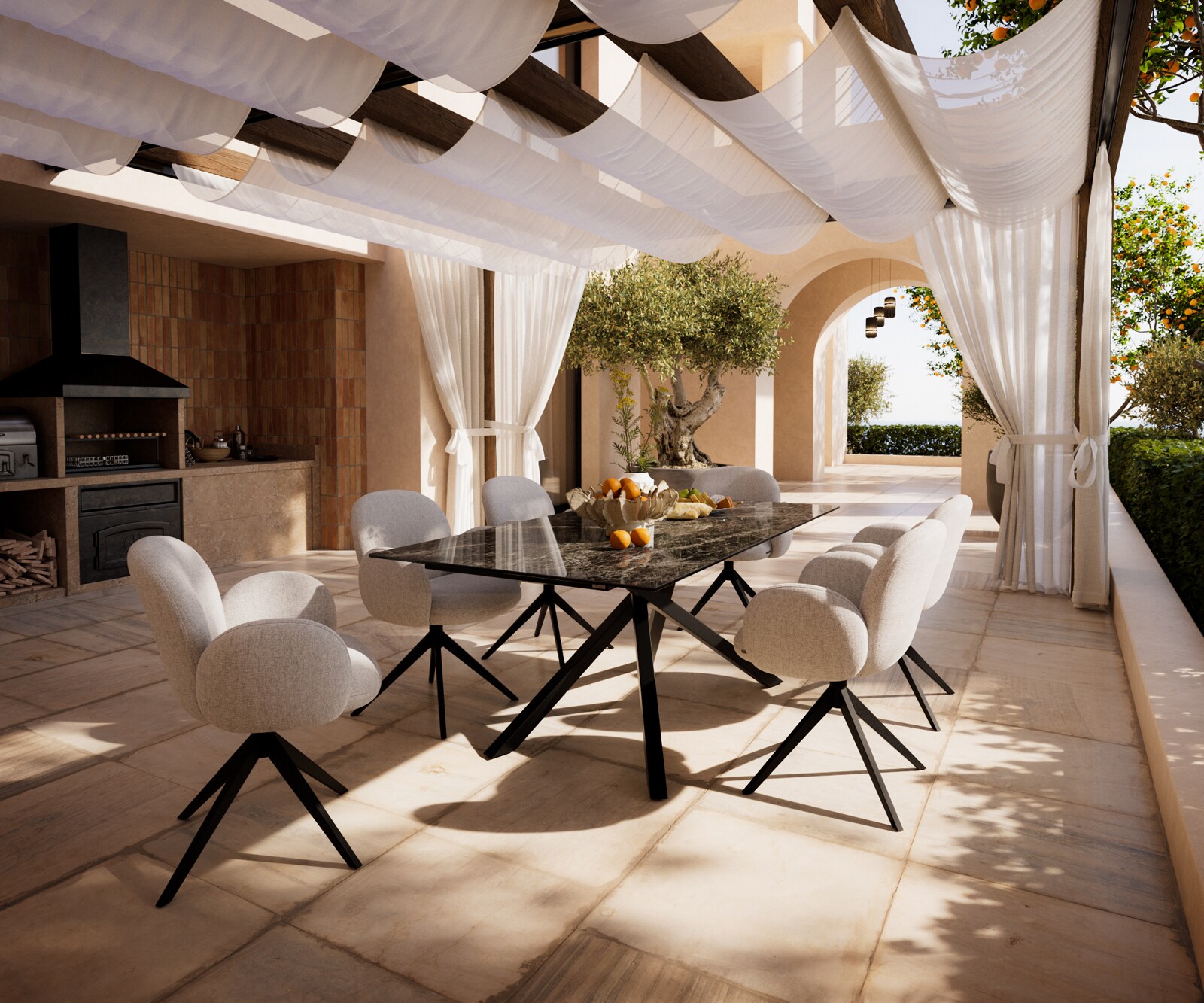 Outdoortafel Edge 200x100 cm keramiek Laminam® Emperador Extra Lucidato donkerbruin kruispoot rechthoekig zwart 7