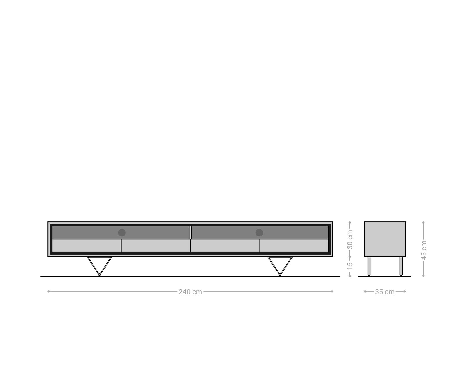 Tv-meubel Stonegrace 240 cm acacia natuur 2 vakken 4 laden steenfineer V-poot 6