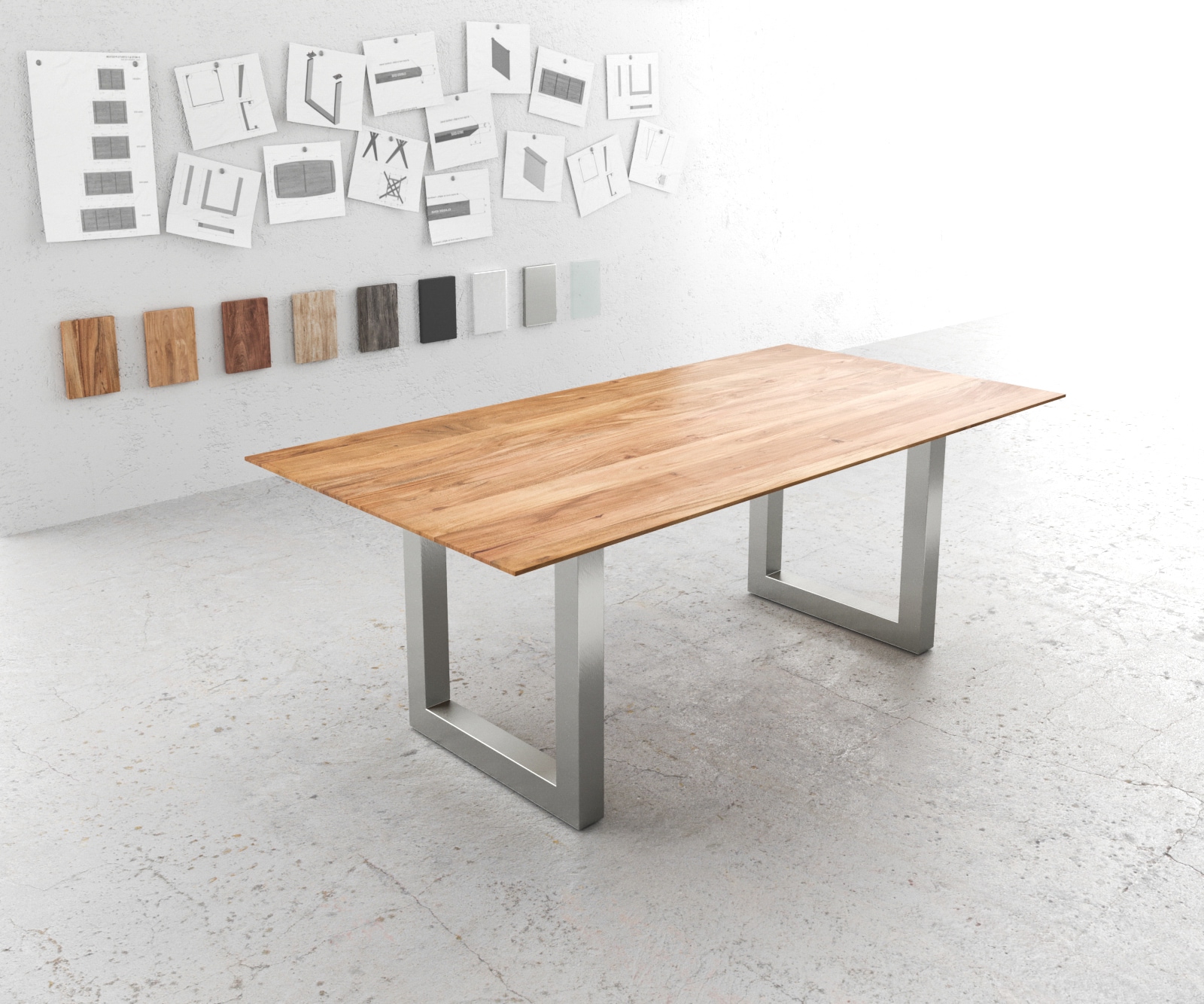 Eettafel Edge 200x100 acacia natuur roestvrijstaal breed Zwitserse rand Eettafel Edge 200x100 acacia natuur roestvrijstaal breed Zwitserse rand