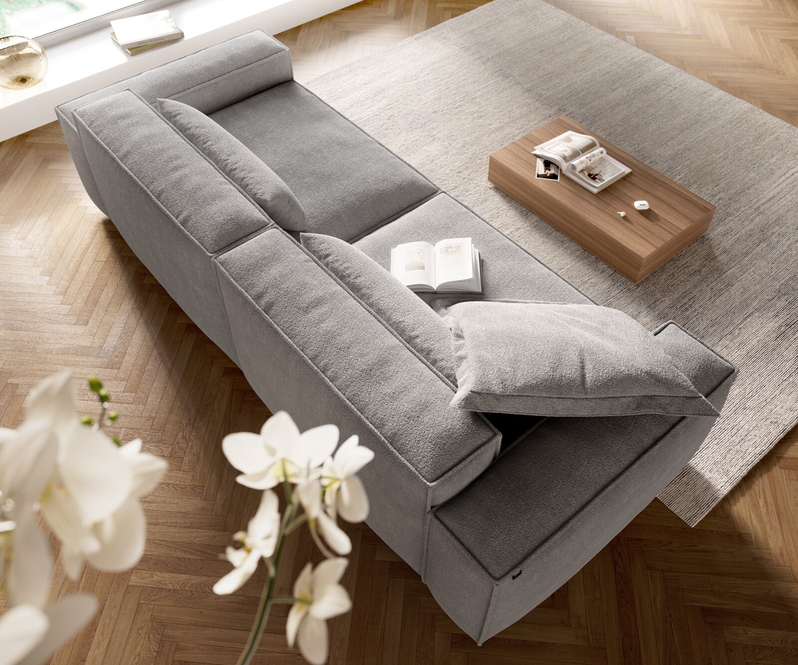 Grote bank Freestyle Cozy 280x110 cm Structuurstof zacht grijs 3