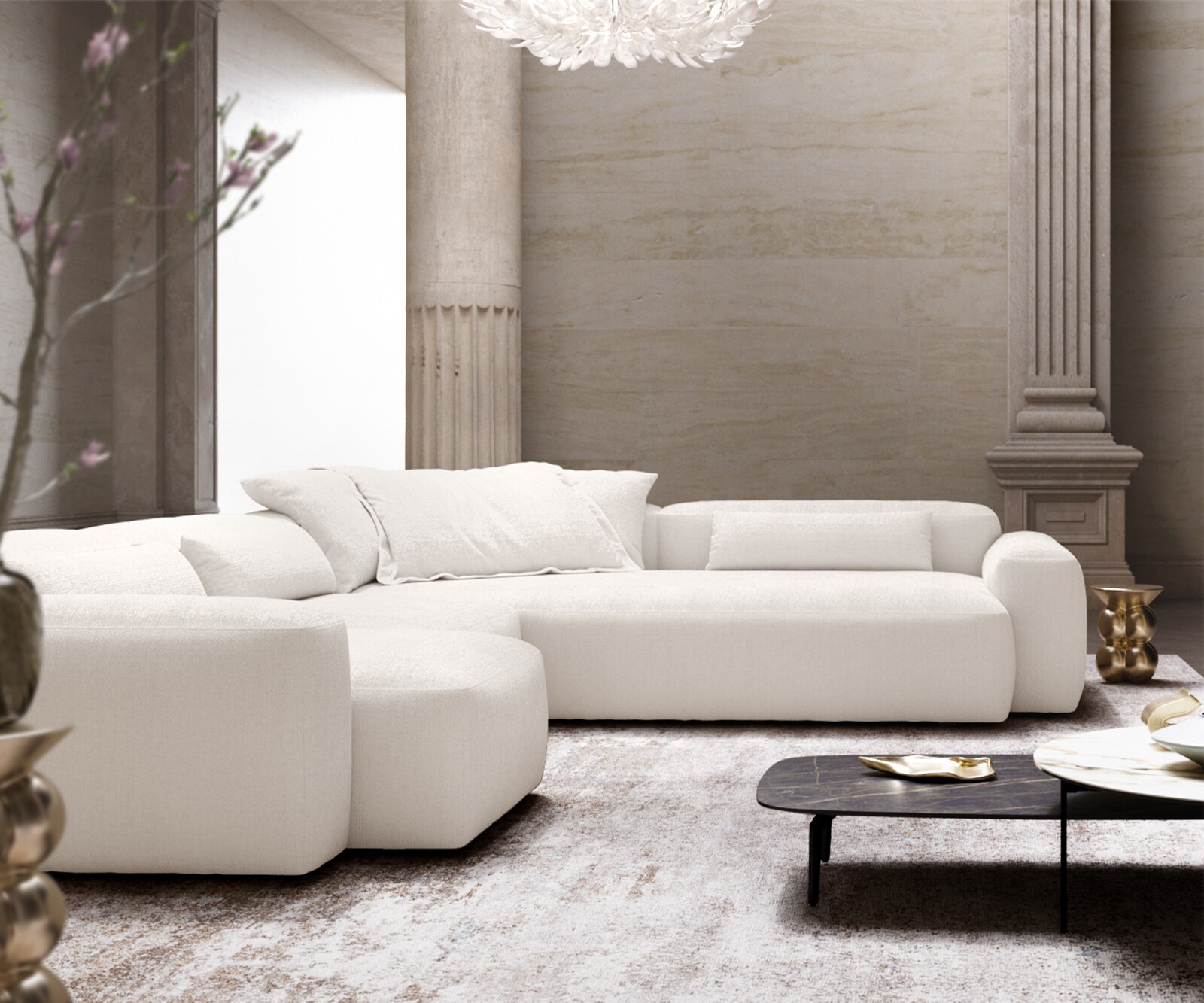 Woonkamer landschap Freestyle 360x290 cm Bouclé zacht Beige kapnaad 3