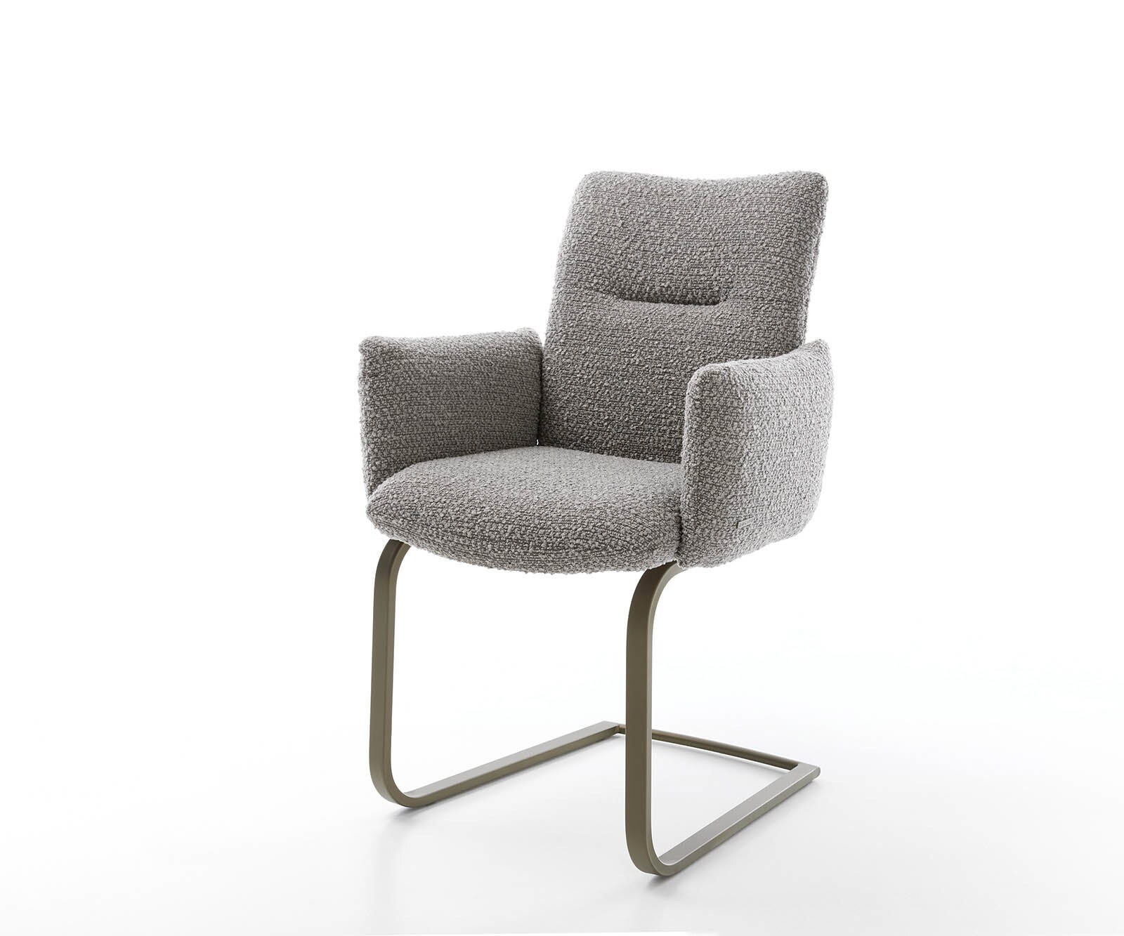 Sledemodel Jova-Flex met armleuning bouclé zilver grijs sledemodel vlak afwerking met titanium pocketveer kern Sledemodel Jova-Flex met armleuning bouclé zilver grijs sledemodel vlak afwerking met titanium pocketveer kern