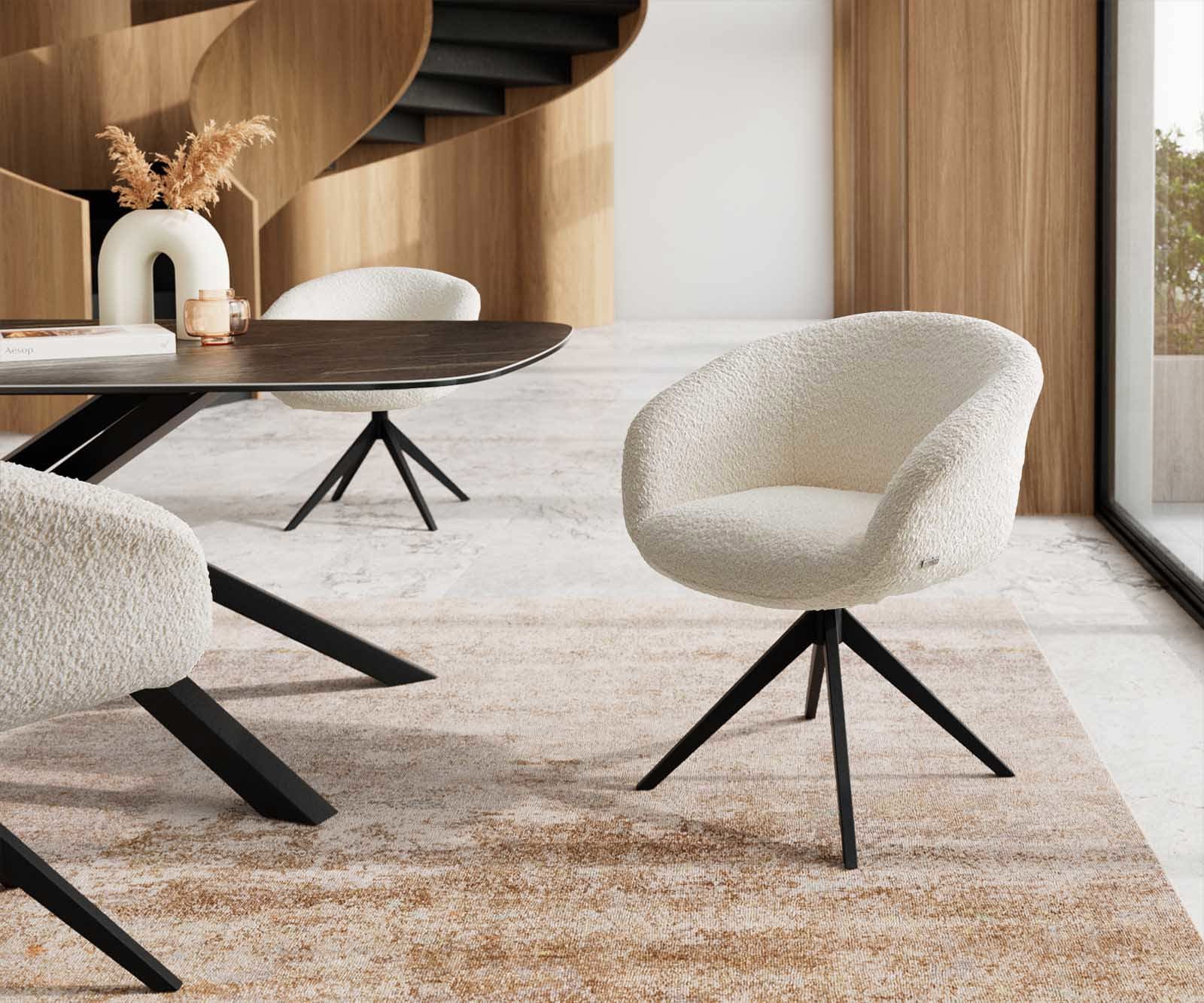 Draaistoel Vinka-Flex met armleuning bouclé wit kruisframe breed zwart 360° draaibaar pocketveer kern Draaistoel Vinka-Flex met armleuning bouclé wit kruisframe breed zwart 360° draaibaar pocketveer kern
