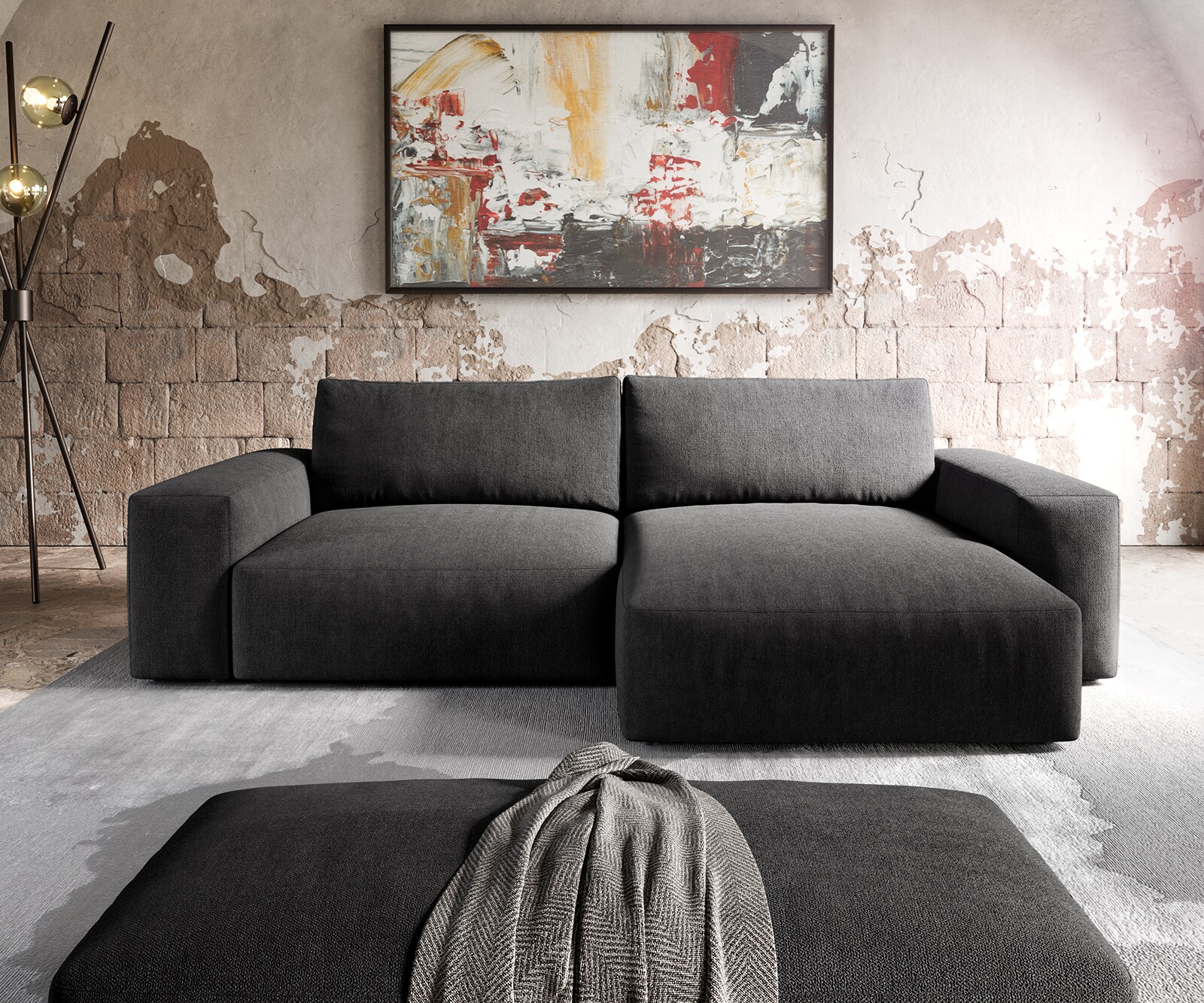 Hoekbank Lanzo XL 270x180 cm microvezel Zwart Recamiere variabel met poef 1 Hoekbank Lanzo XL 270x180 cm microvezel Zwart Recamiere variabel met poef 1