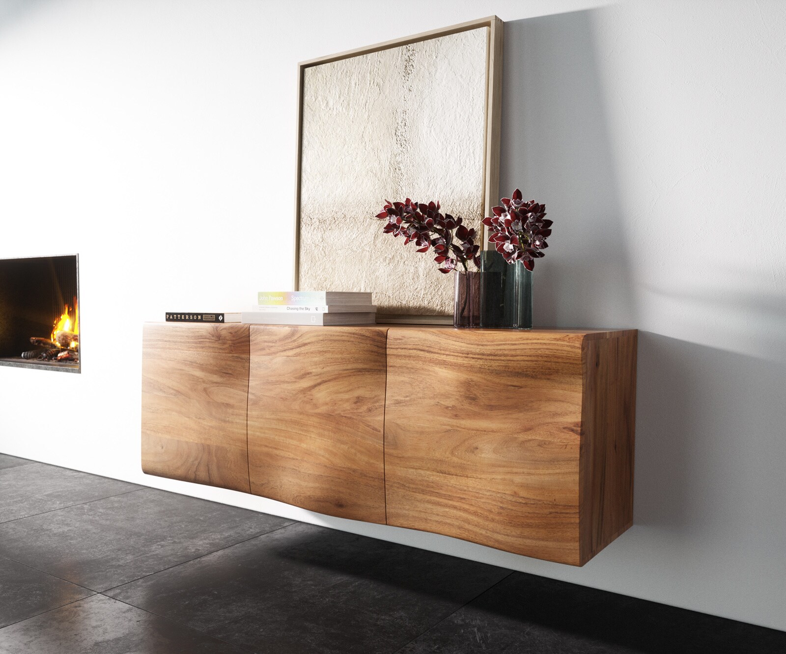 Dressoir New Live-Edge 145 cm acacia natuur 3 deuren zwevend