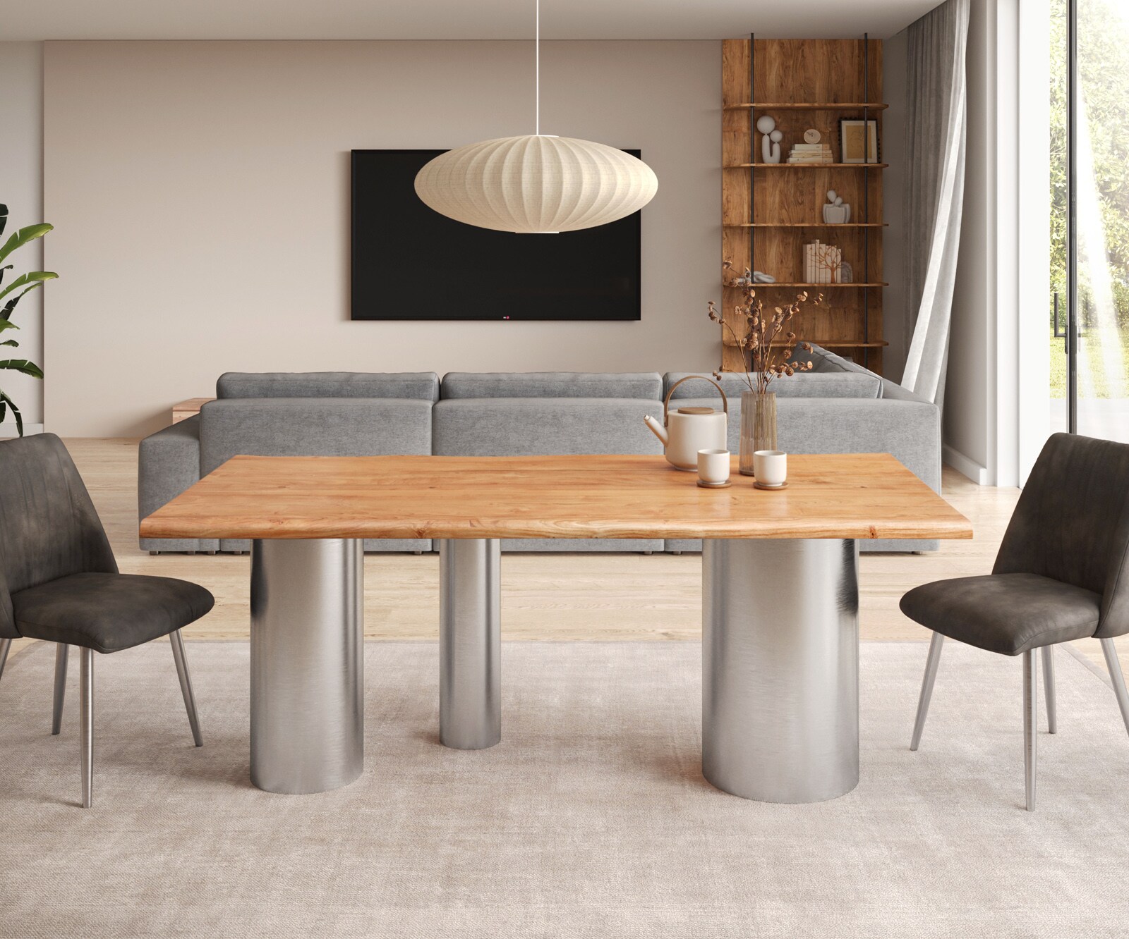 Eettafel Edge 200x100 acacia natuur Troa RVS geborsteld Live-Edge 1
