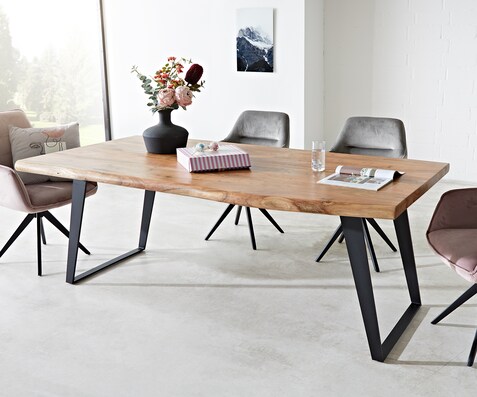 Eettafel Edge 200x100 XL acacia natuur metaal schuin Live-Edge