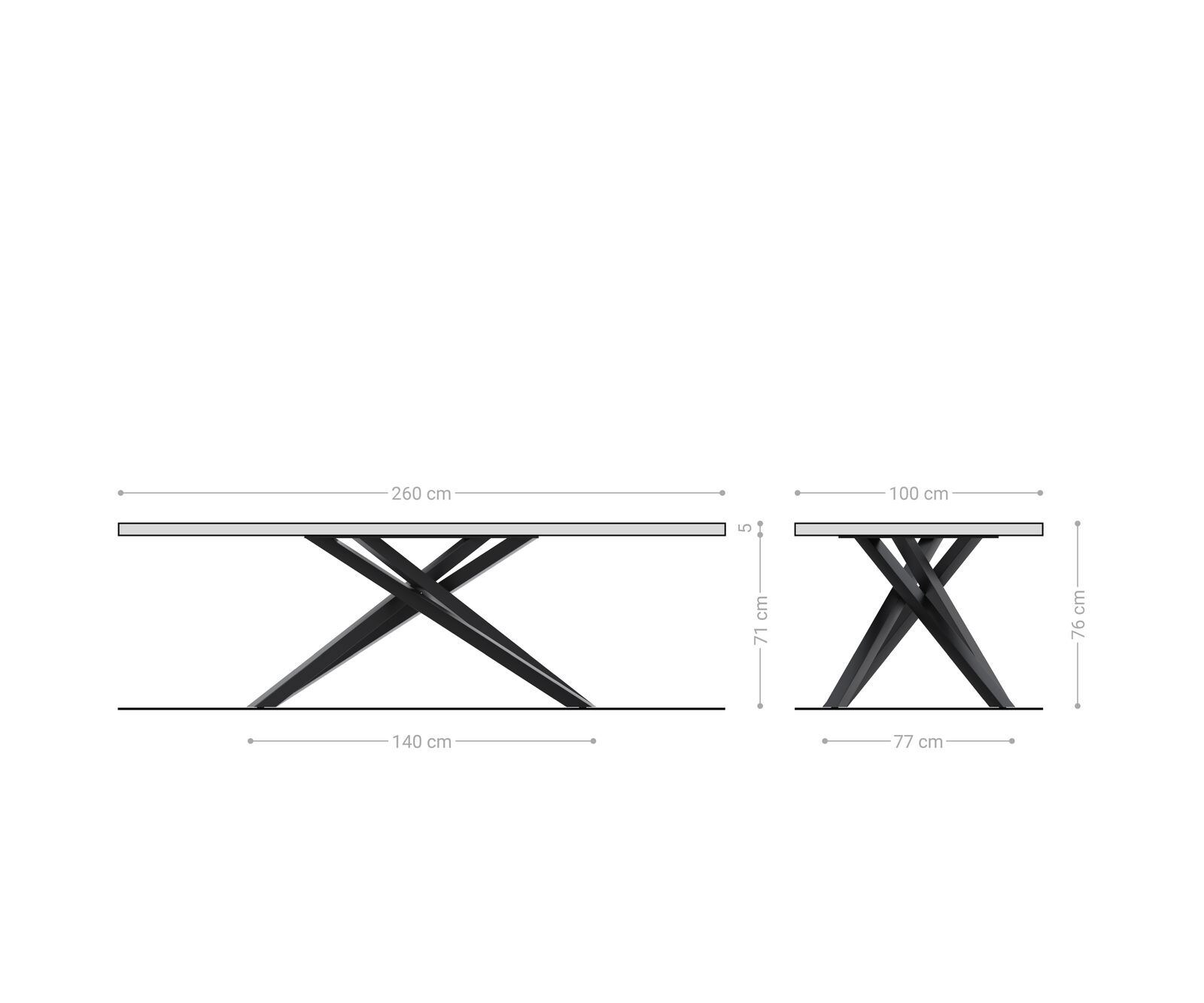Eettafel Edge 260x100 eiken natuur kruisframe rechthoek roestvrij staal  Live-Edge 8