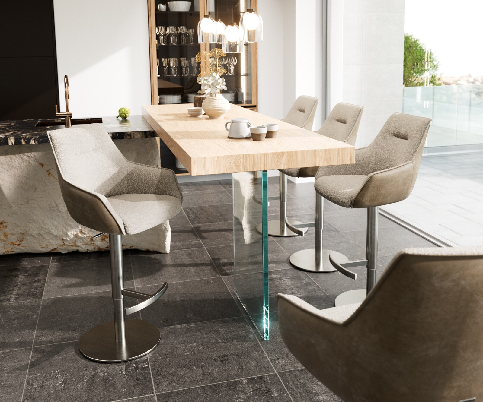 Barstoel Alja-Flex materiaalmix microvezel modder / bouclé modder draaivoet in hoogte verstelbaar RVS draaibaar pocketvering 1 Barstoel Alja-Flex materiaalmix microvezel modder / bouclé modder draaivoet in hoogte verstelbaar RVS draaibaar pocketvering 1