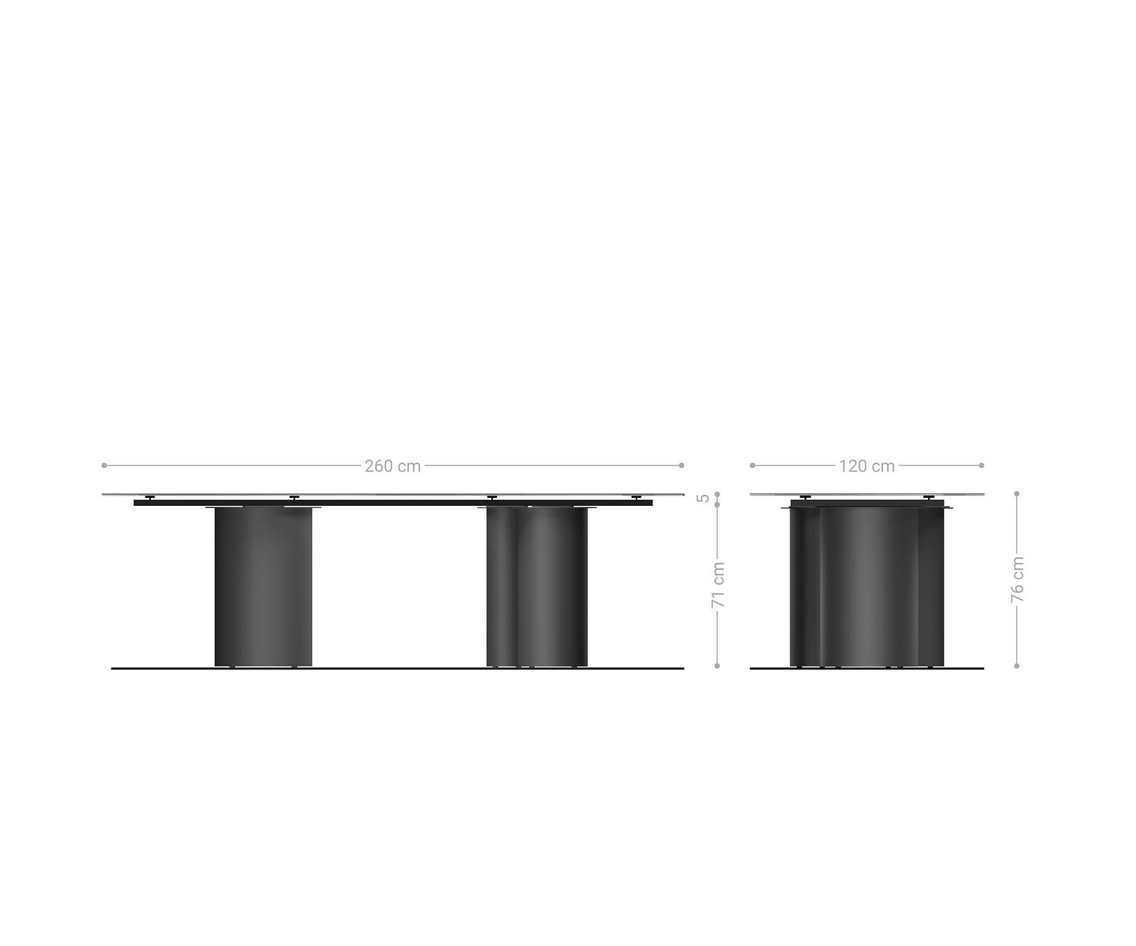 Eettafel Edge Boot 260x120 cm Keramiek Laminam® Nero Greco Anthrazit Troa Metaal Zwart 6