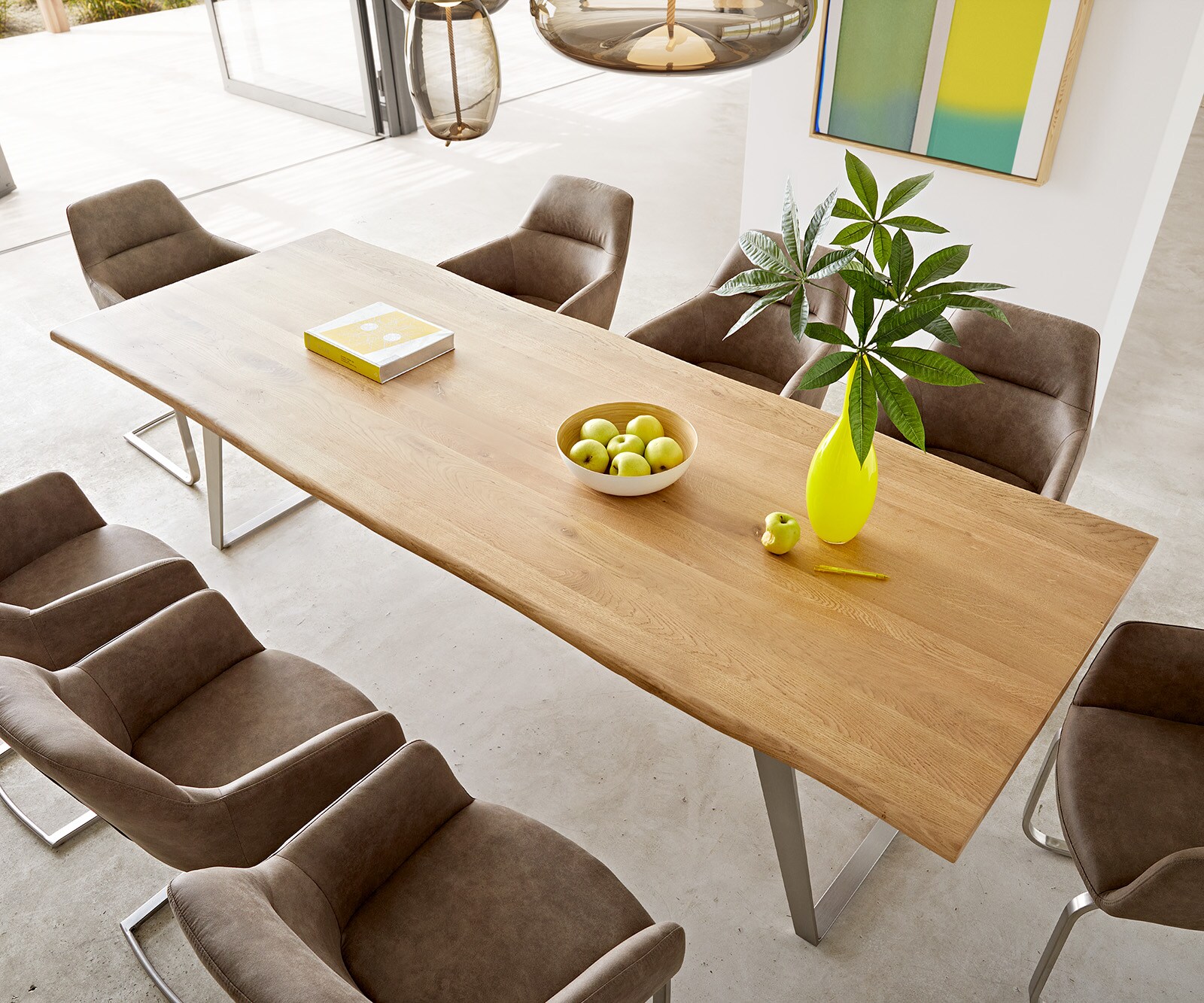 Eettafel Edge 260x100x2,5-3 eiken natuur roestvrij staal schuin Live-Edge 3