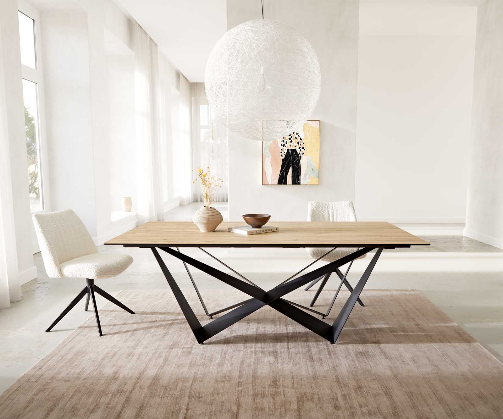 Eetkamertafel Edge 200x100 keramiek Laminam® Sabbia eiken kleur spider vlak staal zwart Eetkamertafel Edge 200x100 keramiek Laminam® Sabbia eiken kleur spider vlak staal zwart