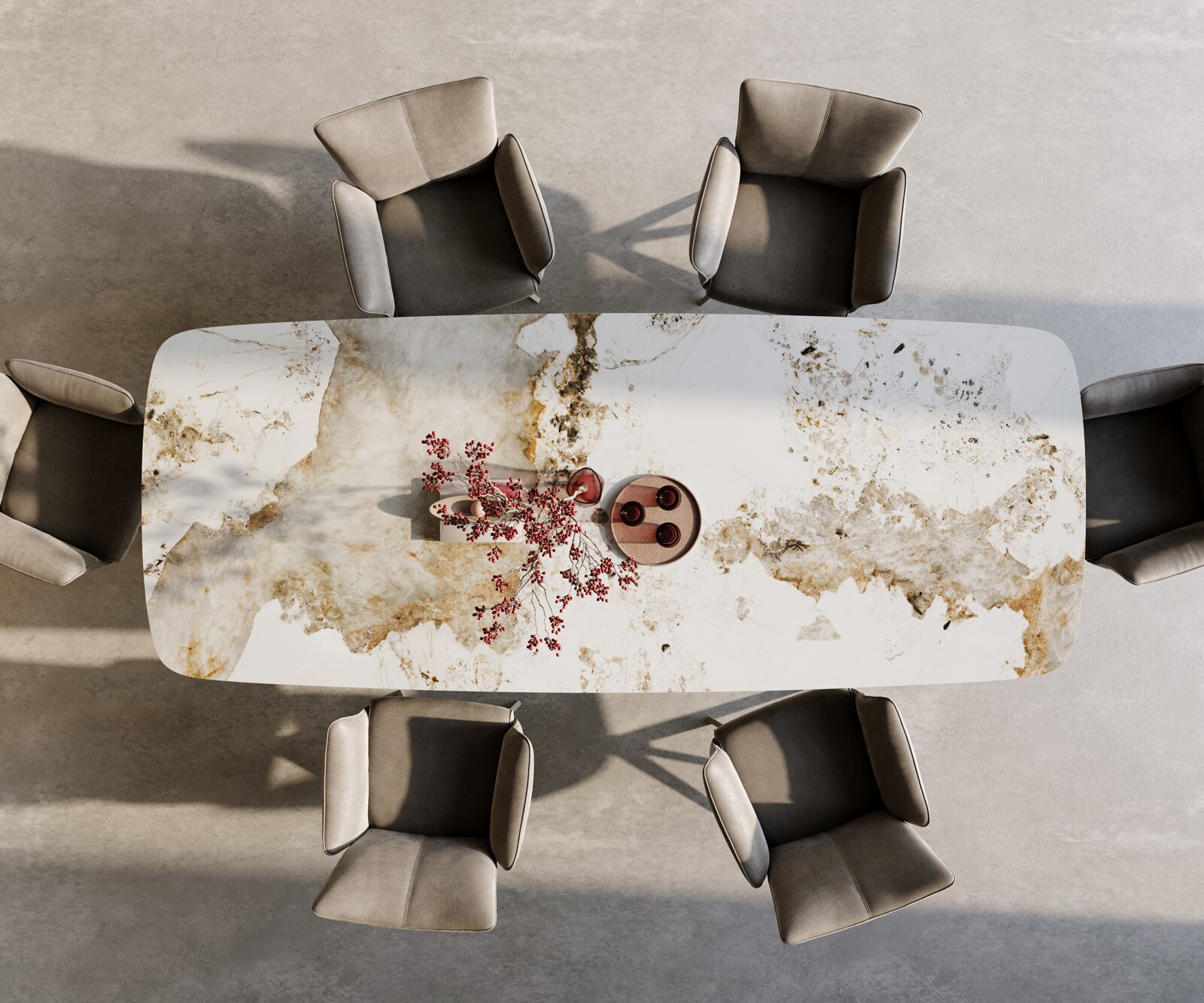 Eettafel Edge Boot 300x120 cm Keramiek Minas Melange Wit-Beige kruisonderstel Rechthoek Effectafwerking Titan 4