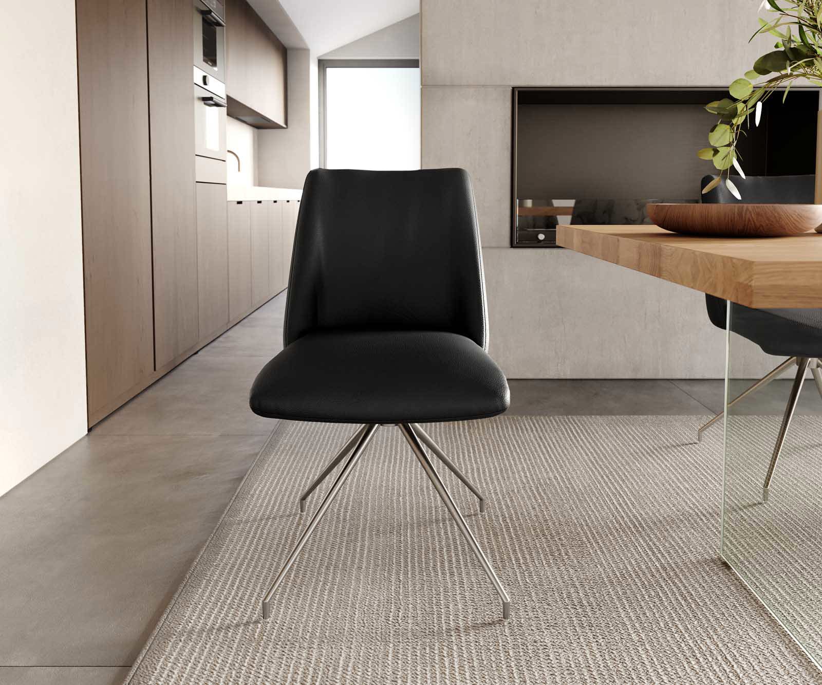 Draaistoel Elso-Flex echt leer zwart kruisframe conisch roestvrij staal 180° draaibaar pocketveer kern 1 Draaistoel Elso-Flex echt leer zwart kruisframe conisch roestvrij staal 180° draaibaar pocketveer kern 1