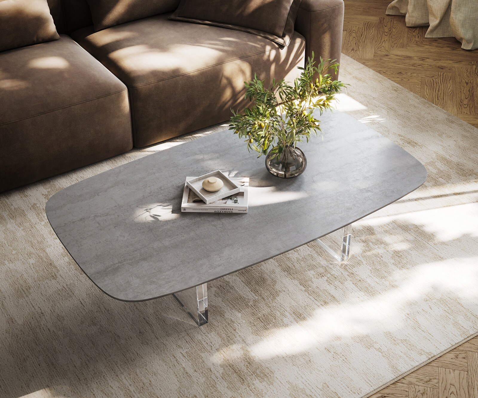 Salontafel Edge bootvormig 140x80 cm keramiek beton grijs Lumia acryl 3