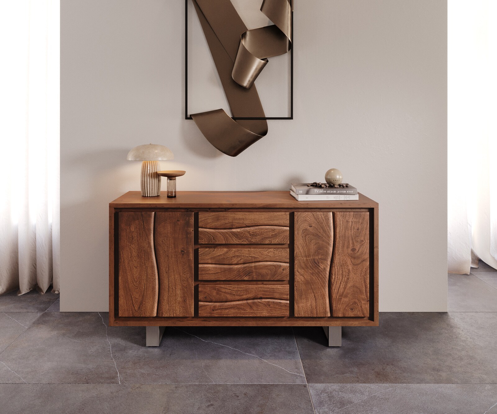 Dressoir Live-Edge 147 cm acacia bruin 3 laden 2 deuren 1 Dressoir Live-Edge 147 cm acacia bruin 3 laden 2 deuren 1