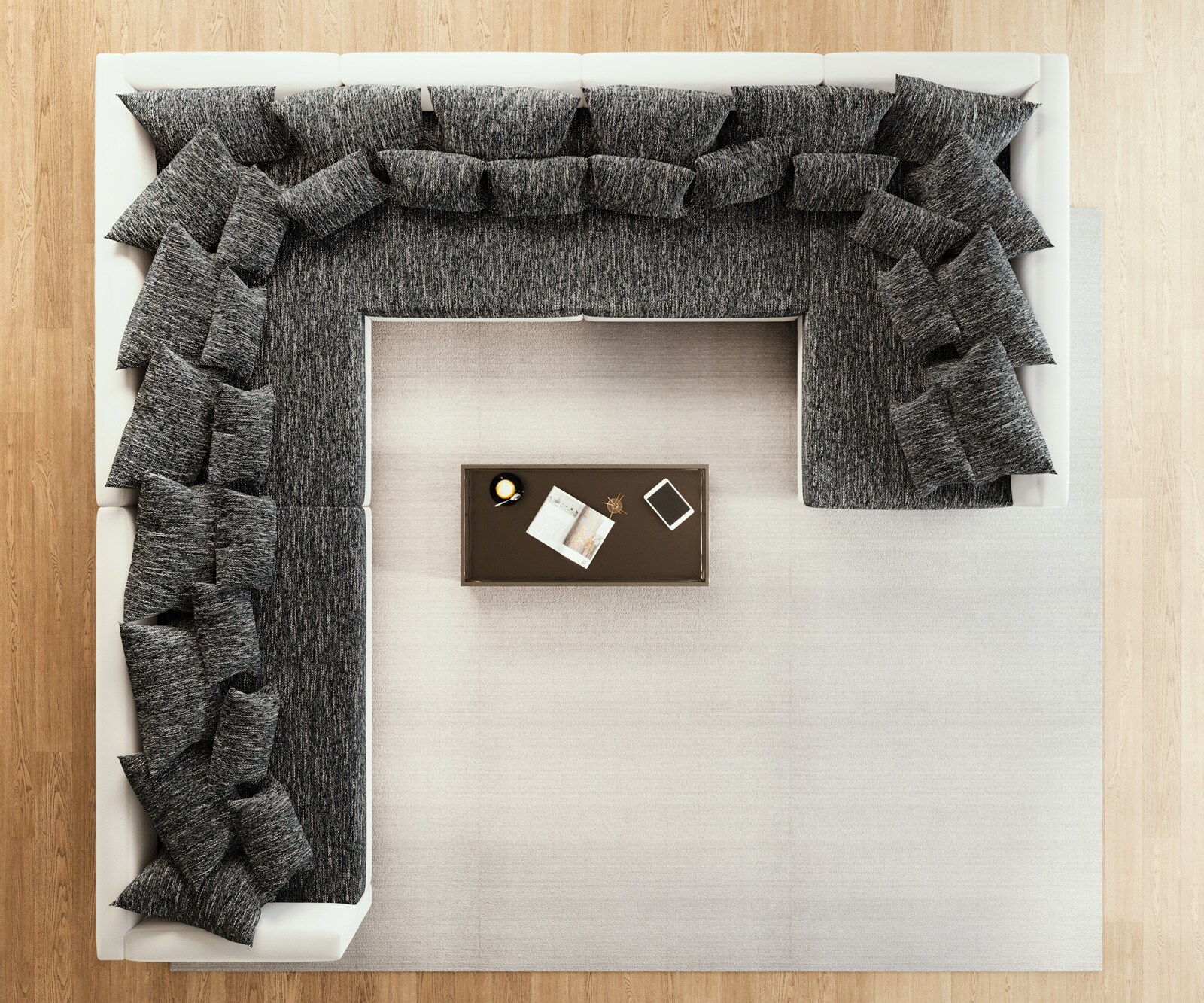 Woonlandschap Clovis XXL wit zwart ottomane links 3