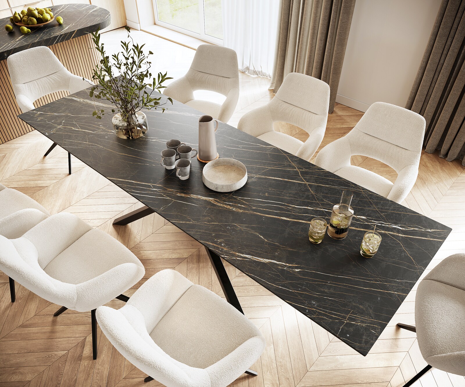 Eettafel Edge 300x100cm Laminam® keramiek bruin middenpoot kruis zwart 3
