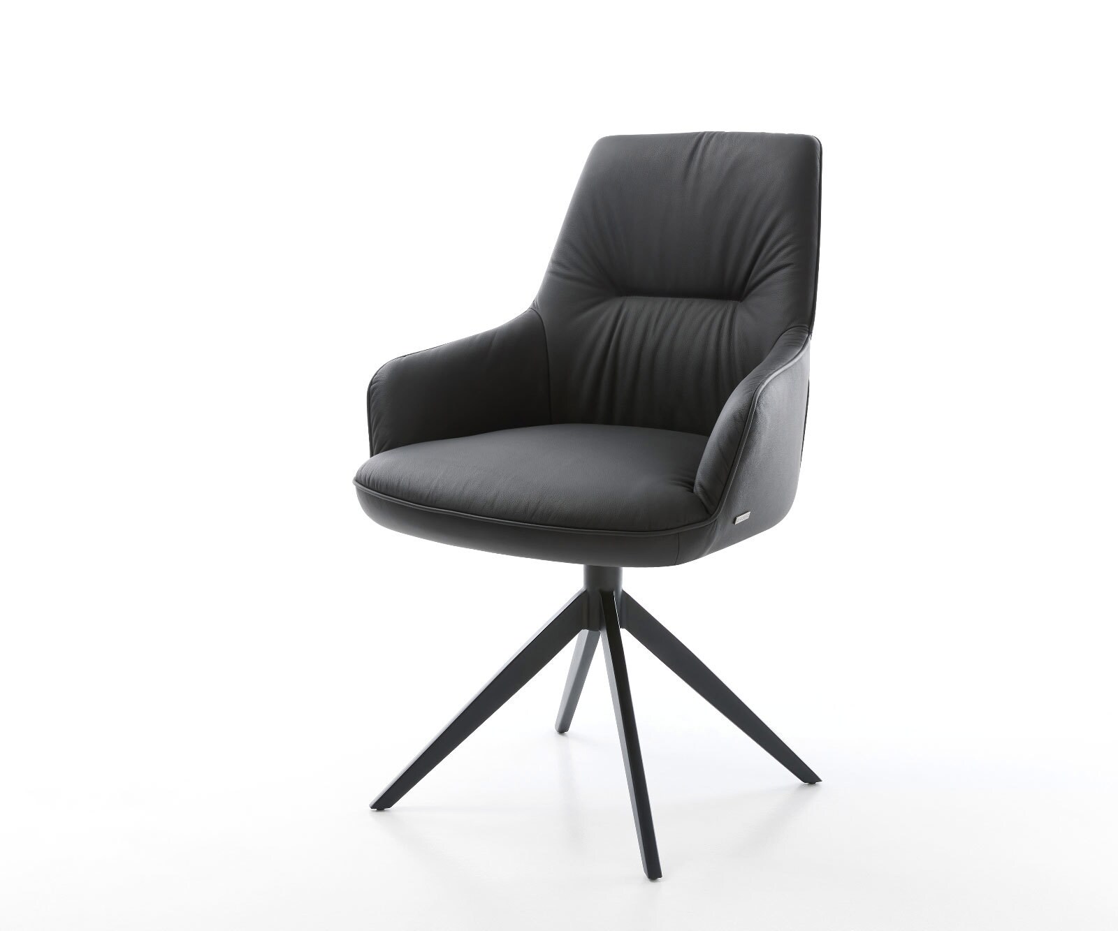 Draaistoel Zelia-Flex met armleuning echt leer zwart kruisframe breed zwart 360° draaibaar rocker-functie pocketveer kern