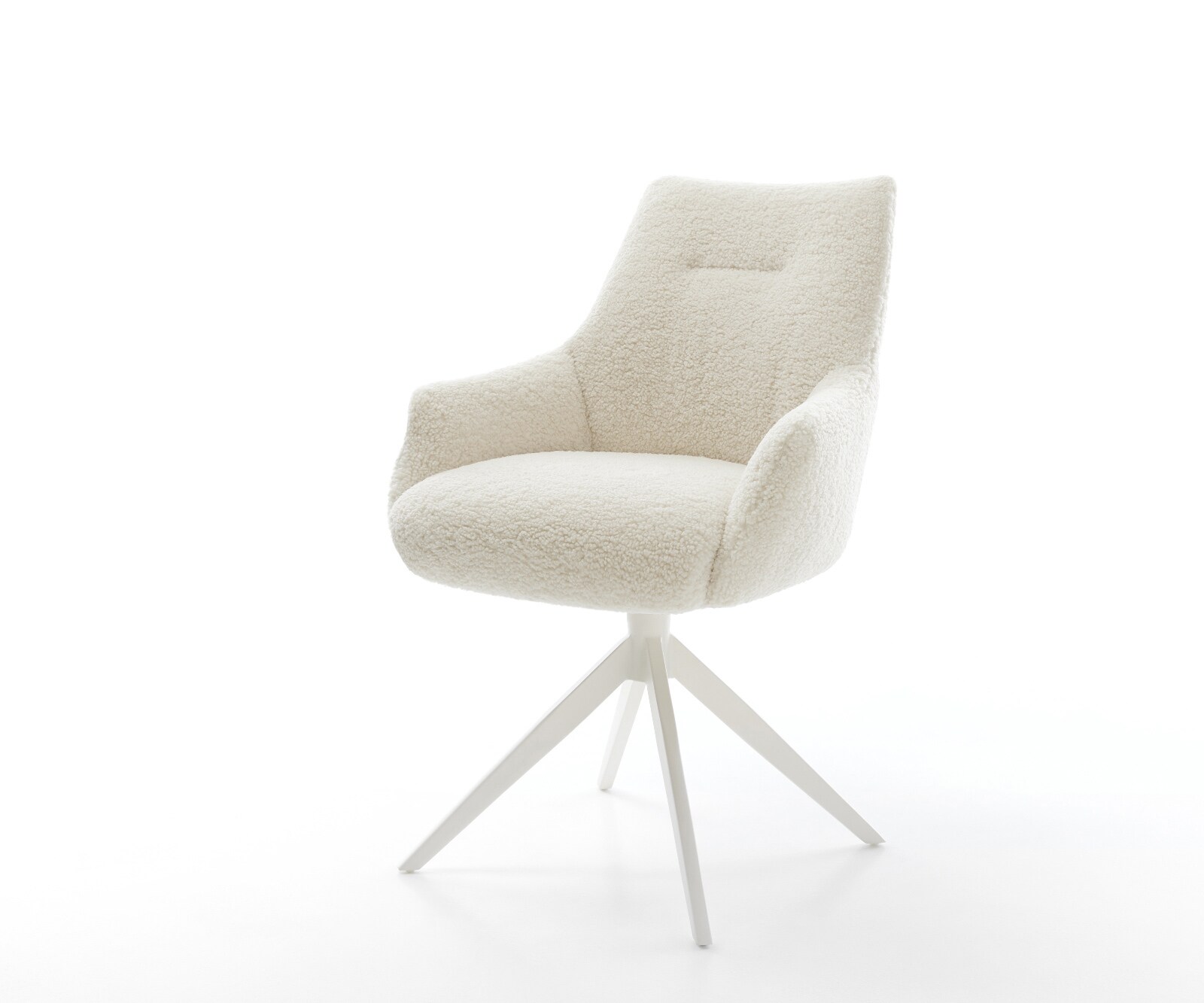 Draaistoel Alja-Flex met armleuning teddy beige kruisframe breed wit 360° draaibaar rocker-functie pocketveer kern
