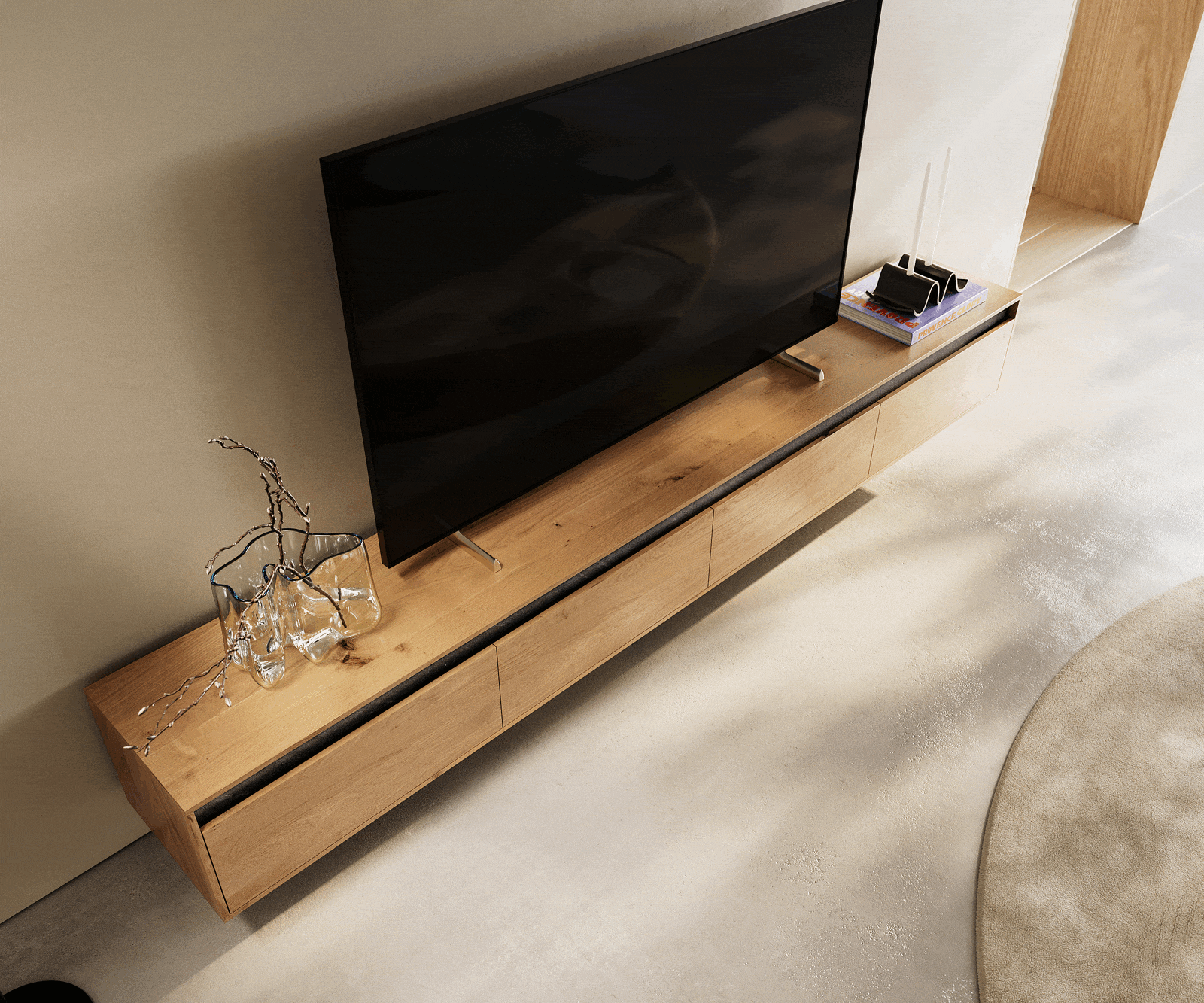 Tv-meubel Stonegrace 240 cm eiken natuur 4 deuren zwevend 4