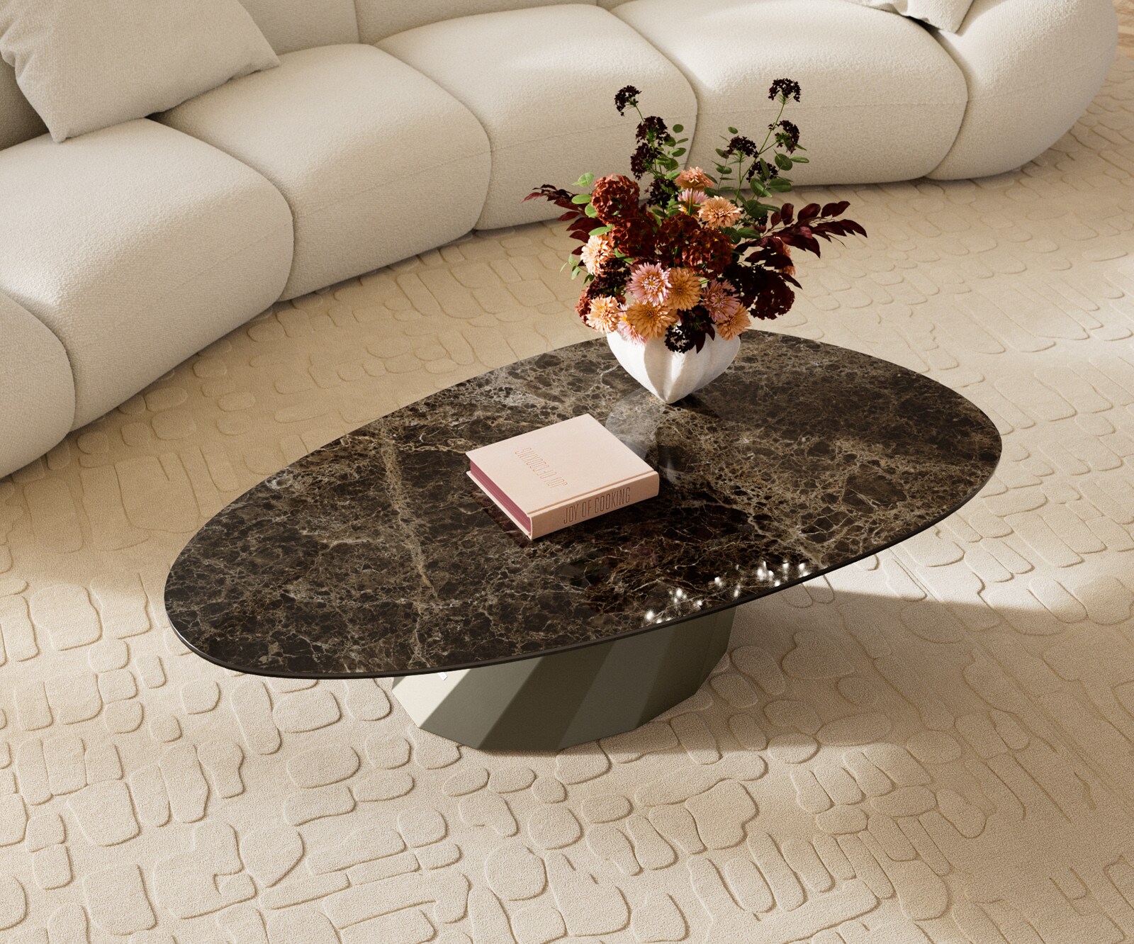 Salontafel Edge Oval 140x75 cm keramiek Laminam® Emperador Extra Lucidato donkerbruin Parabi Metall effectafwerking titaan 4