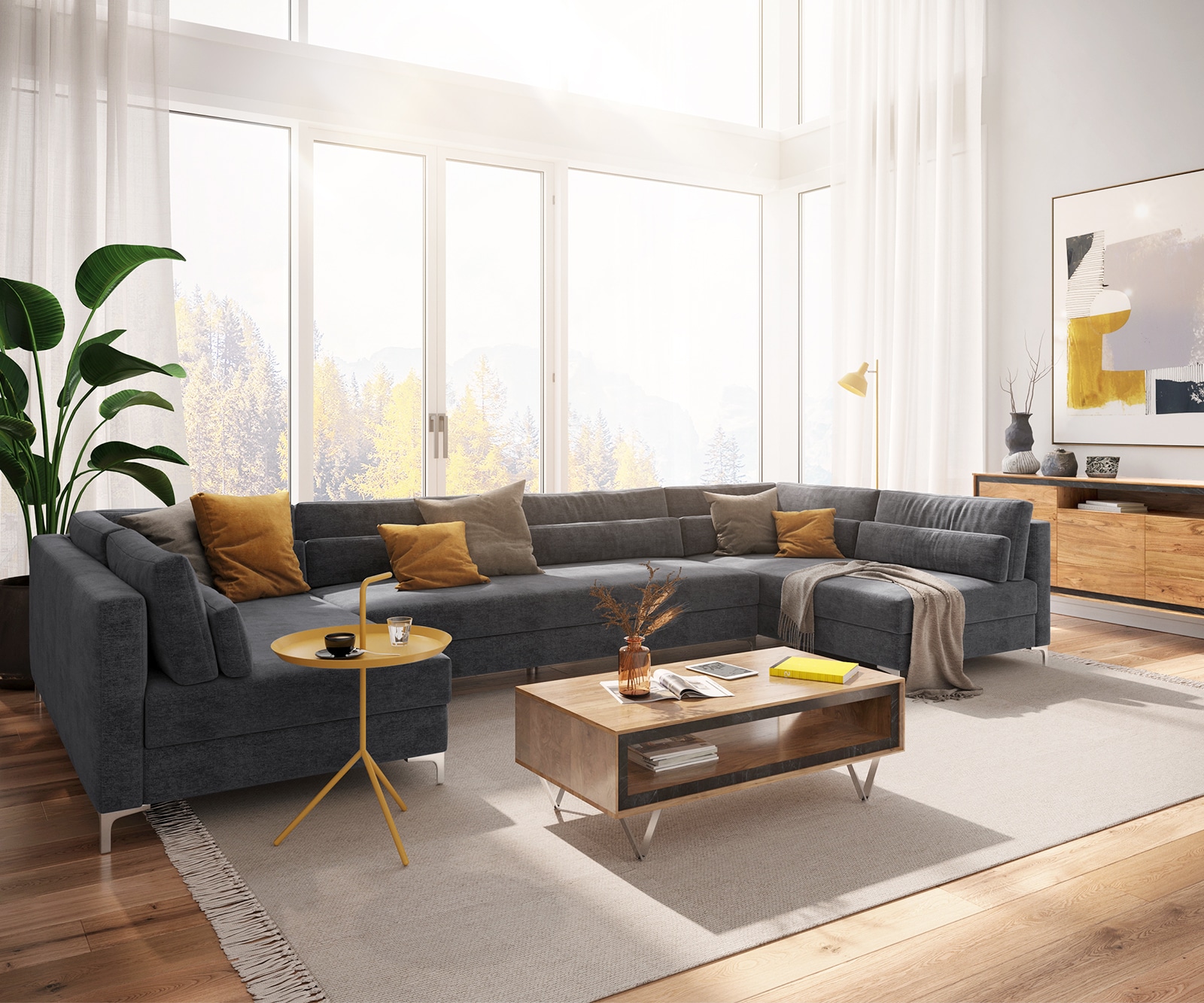 Woonlandschap Elio XL 400x185 cm microvezel grafiet 1