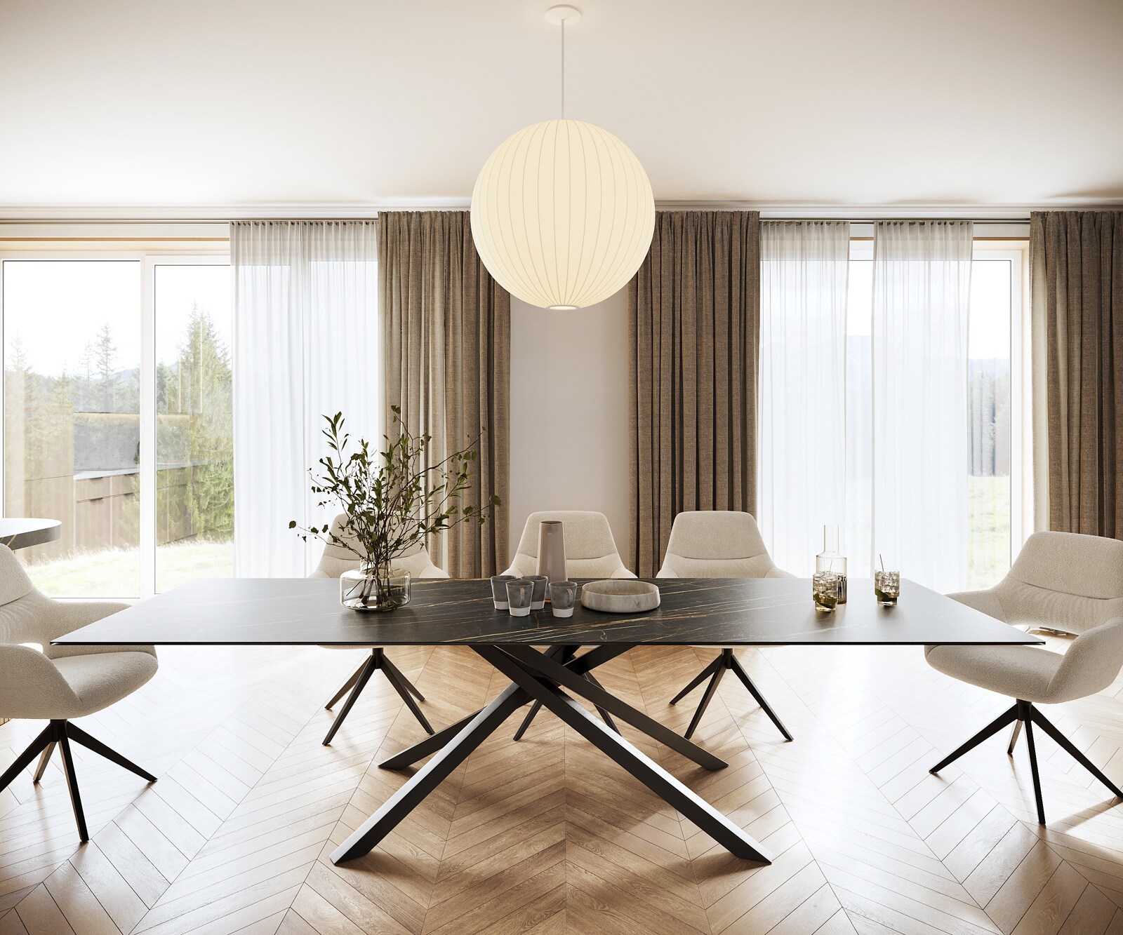 Eettafel Edge 300x100cm Laminam® keramiek bruin middenpoot kruis zwart 1