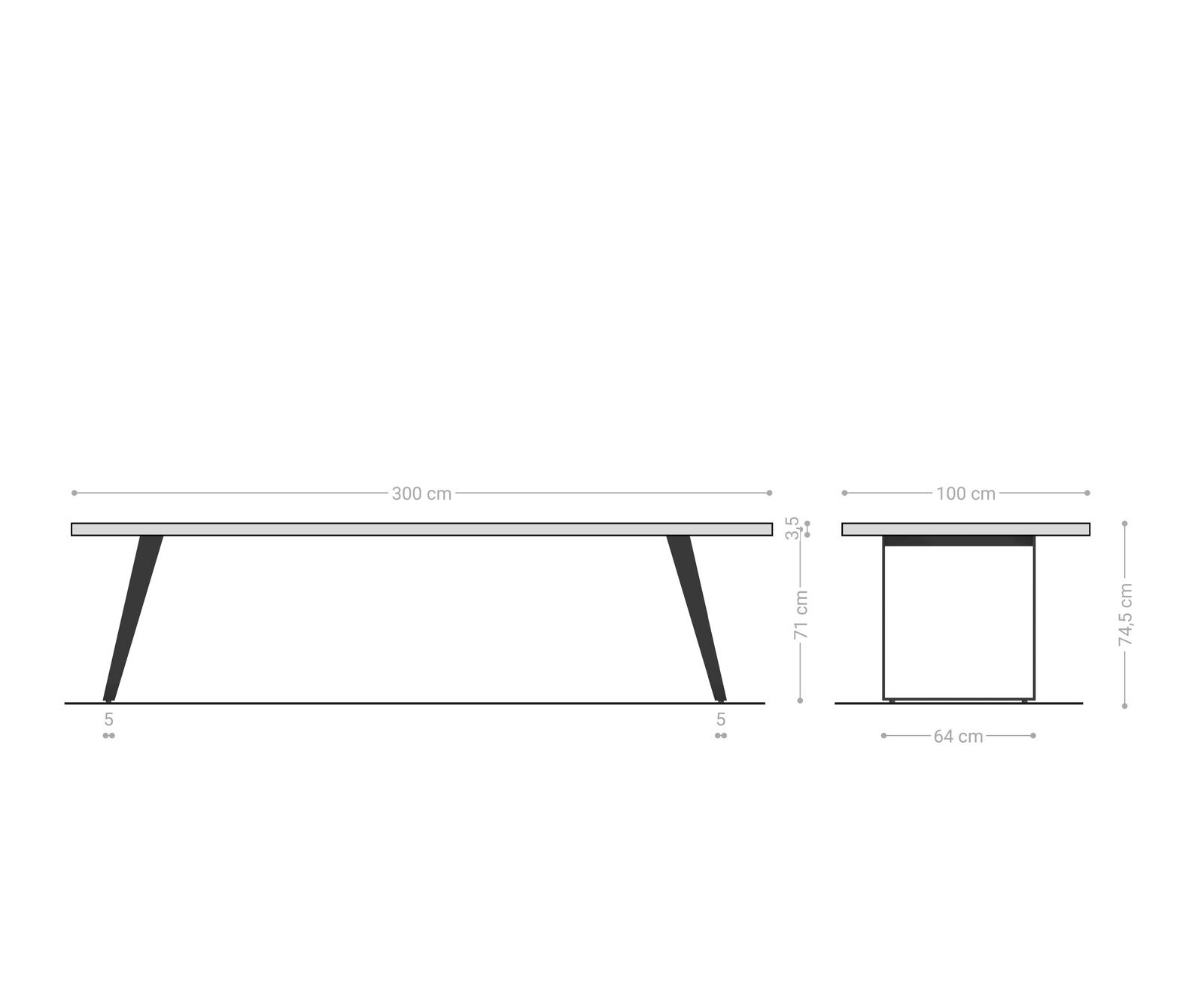 Eettafel Edge 300x100cm acacia natuur roestvrijstaal zilver schuin Live-Edge 7