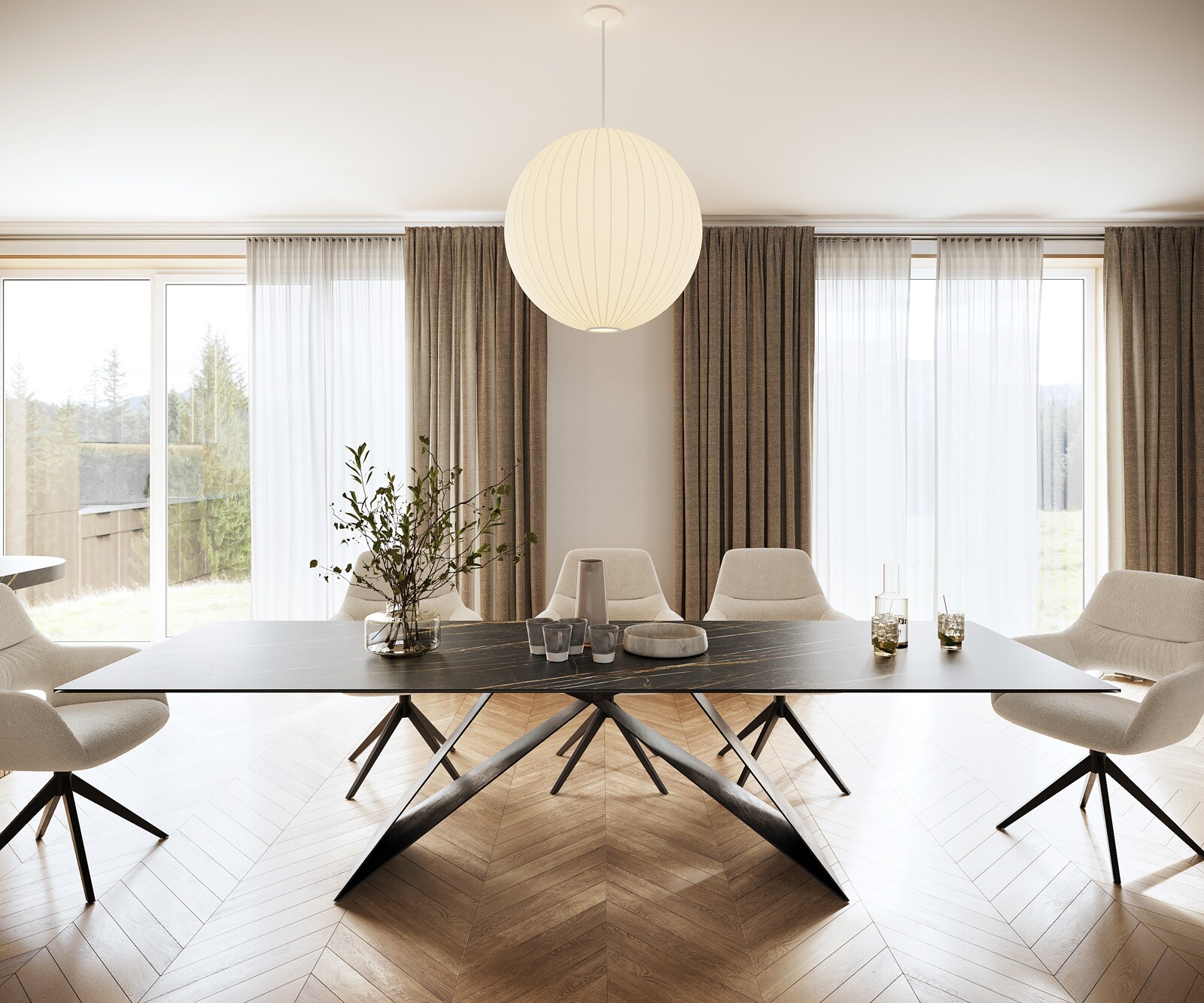Eettafel Edge 300x100cm Laminam® keramiek bruin V-middenpoot zwart 1