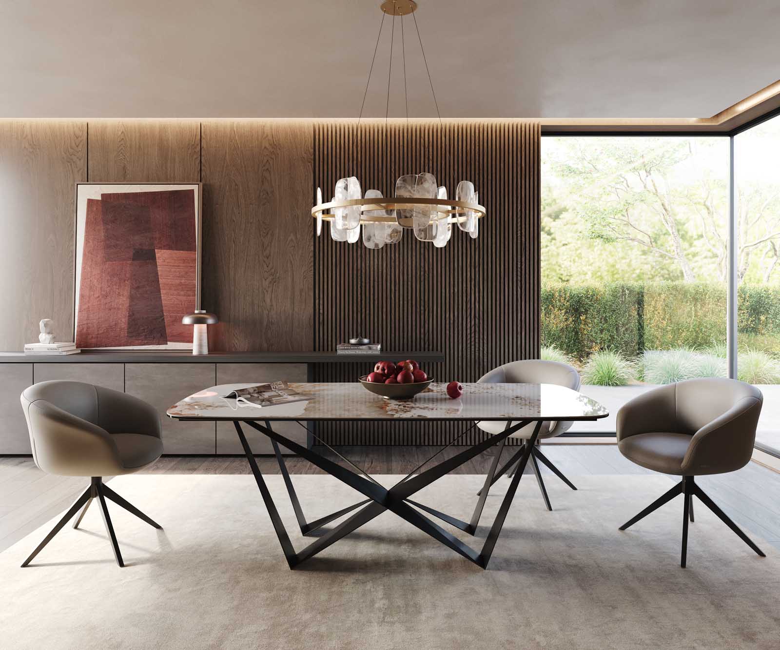 Eetkamertafel Edge Boot 200x100 keramiek Minas Melange wit-beige spider vlak staal zwart 1