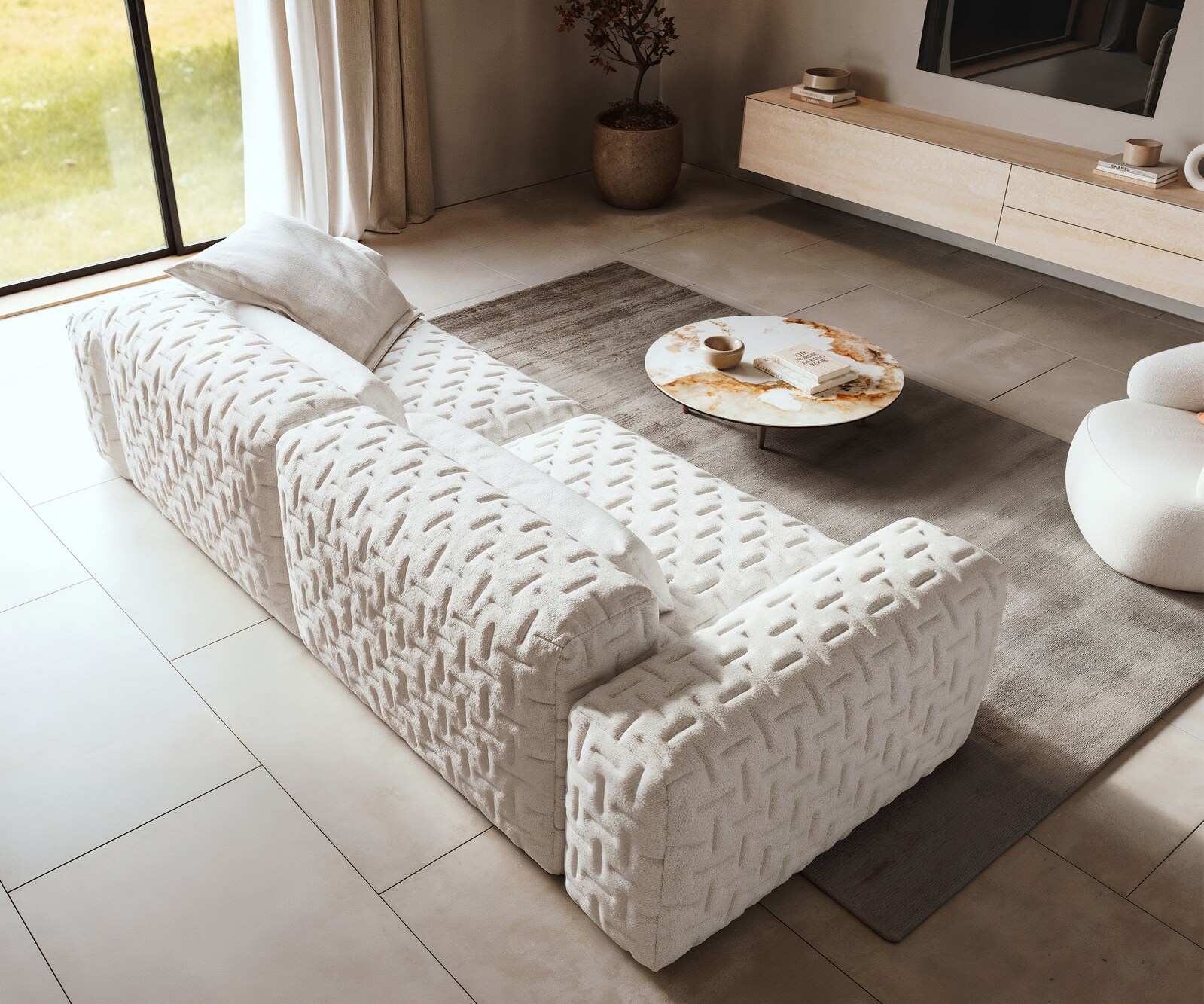 Grote bank Freestyle Icon 280x110 cm Bouclé zacht beige 3