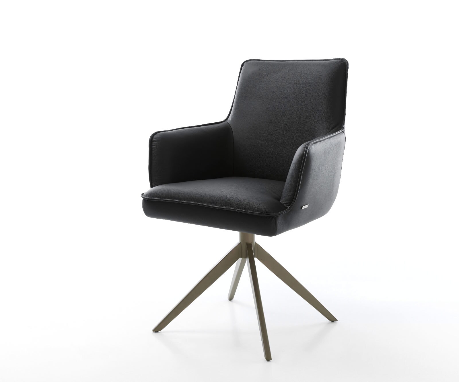 Draaistoel Heira-Flex met armleuning echt leer zwart kruisframe breed afwerking met titanium 360° draaibaar rocker-functie pocketveer kern