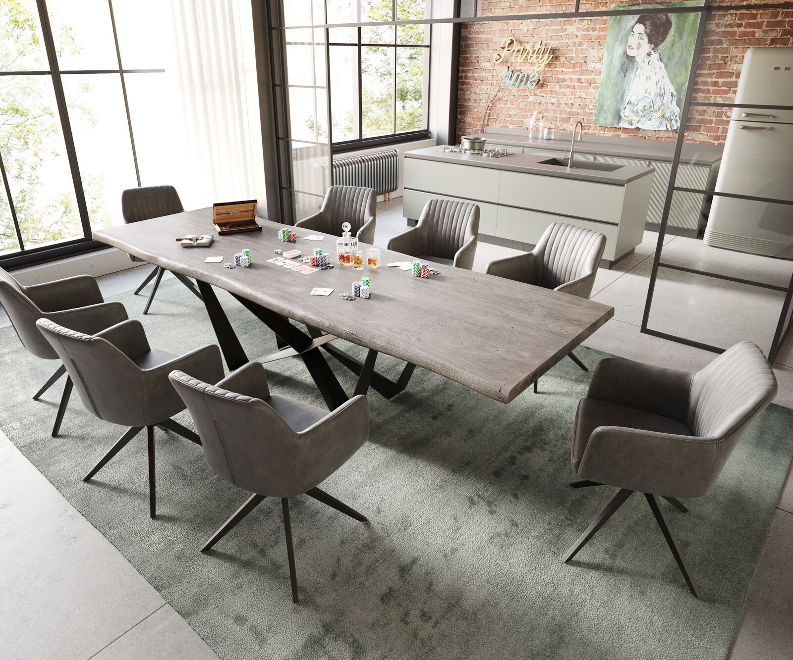 Eettafel Edge 300x100 XL acacia platina  Spider staal  zwart  Live-Edge 6