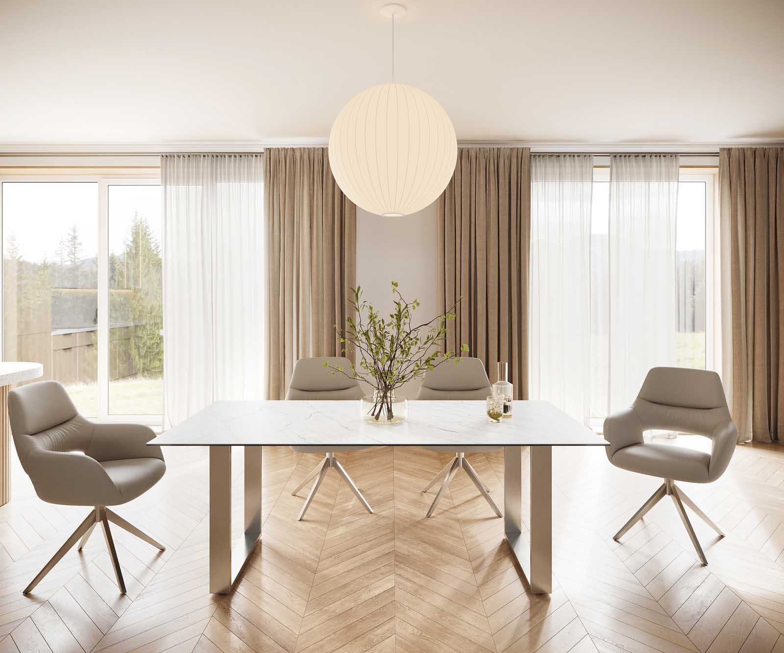 Eettafel Edge 200x100 keramiek Laminam® Statuarietto wit roestvrij staal smal 1