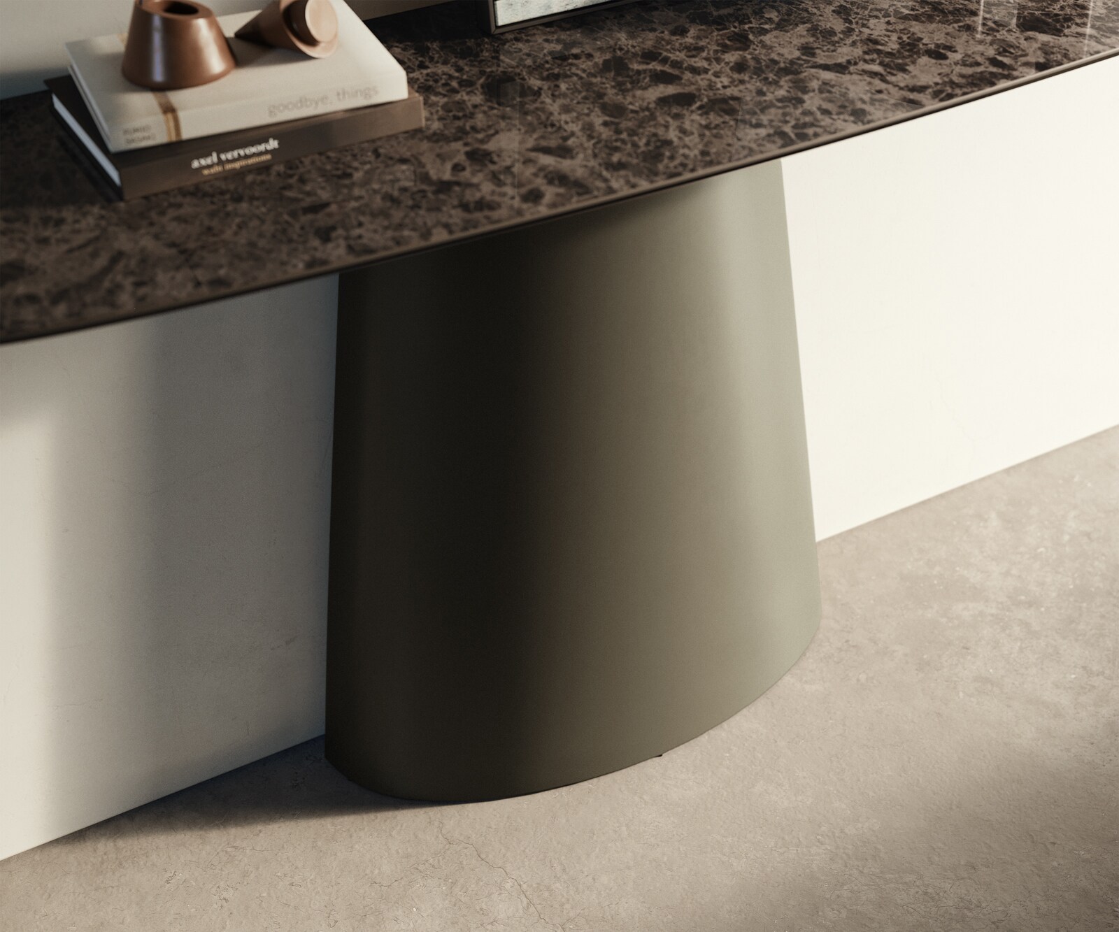 Consoletafel Edge Bootvorm 140x40 cm Keramiek Emperador Extra Lucidato Dunkelbraun Conos Metaal Effektfinish Titan 5