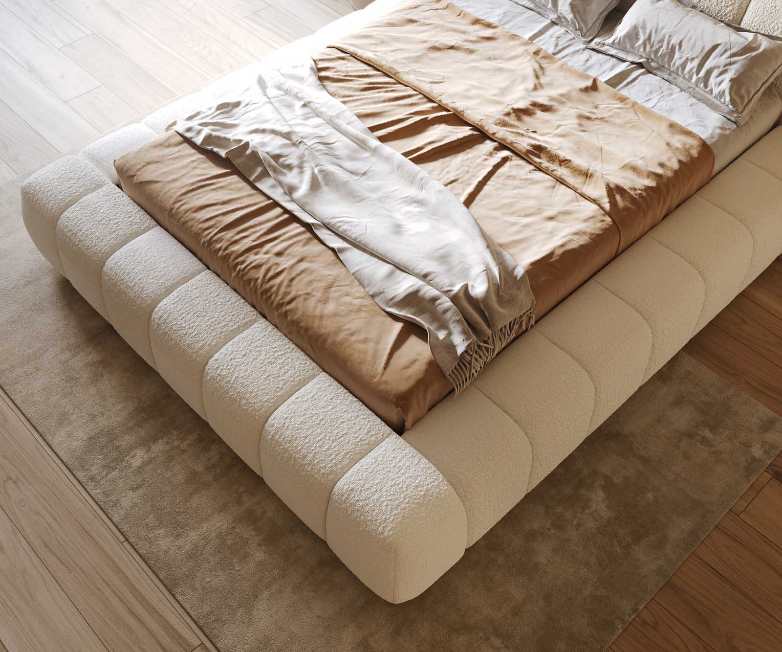 Cutio 140x200 cm bouclé crèmewit gestoffeerd bedframe 5
