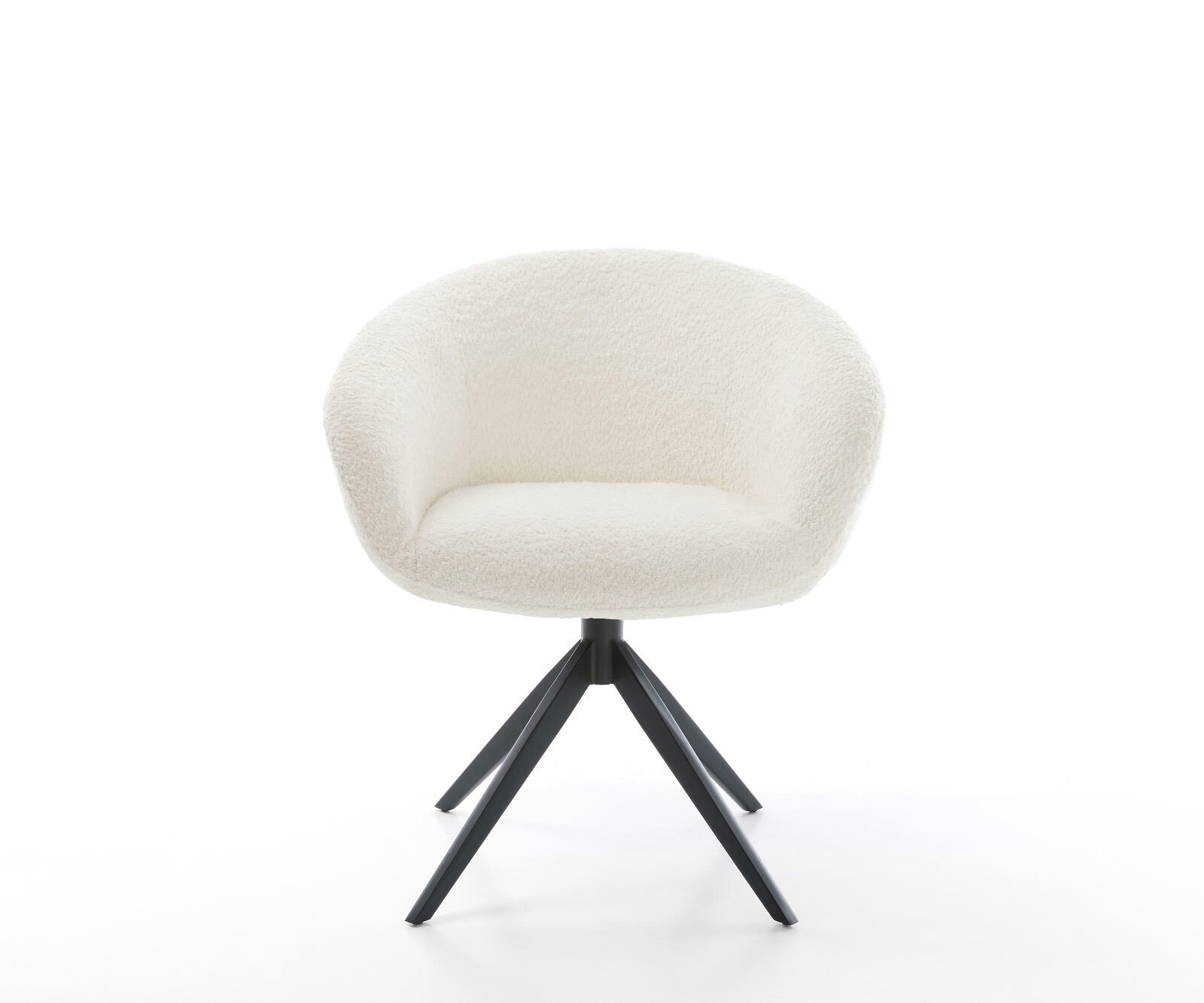 Draaistoel Vinka-Flex met armleuning bouclé wit kruisframe breed zwart 360° draaibaar rocker-functie pocketveer kern 1