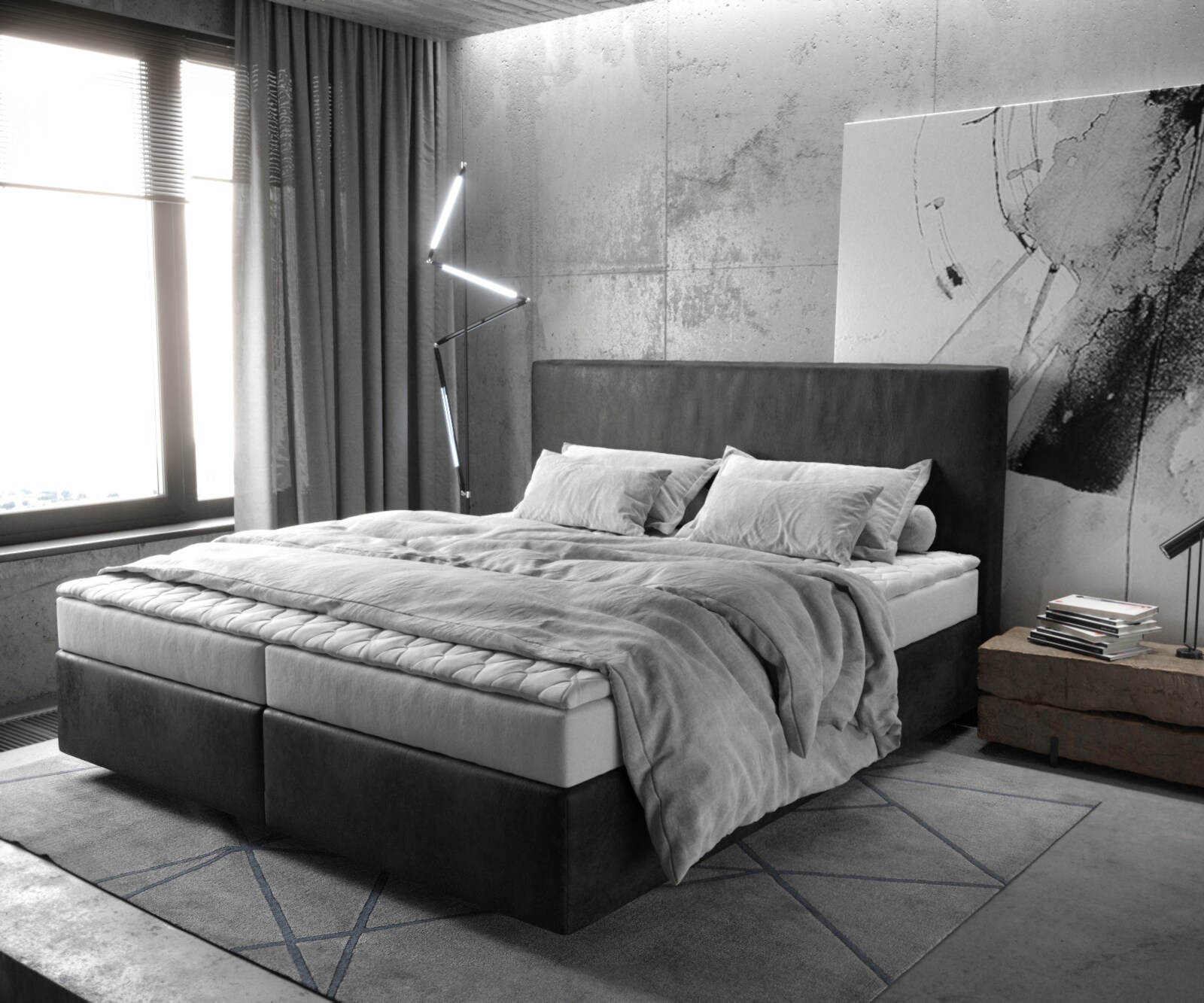 Boxspring-bed Dream-Well 180x200 cm Antraciet Vintage Microvezel stof