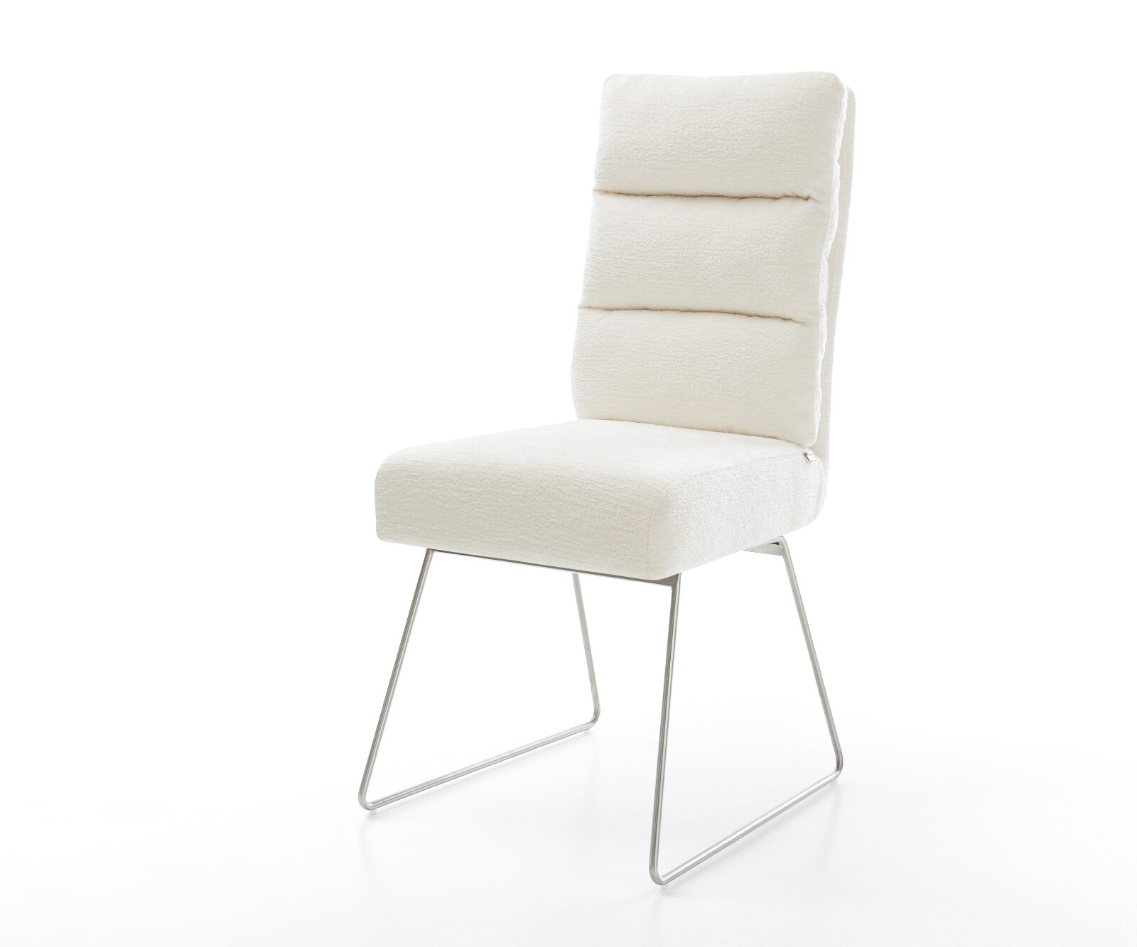 Eetkamerstoel Pela-Flex bouclé zacht beige slipframe roestvrij staal pocketveer kern 1