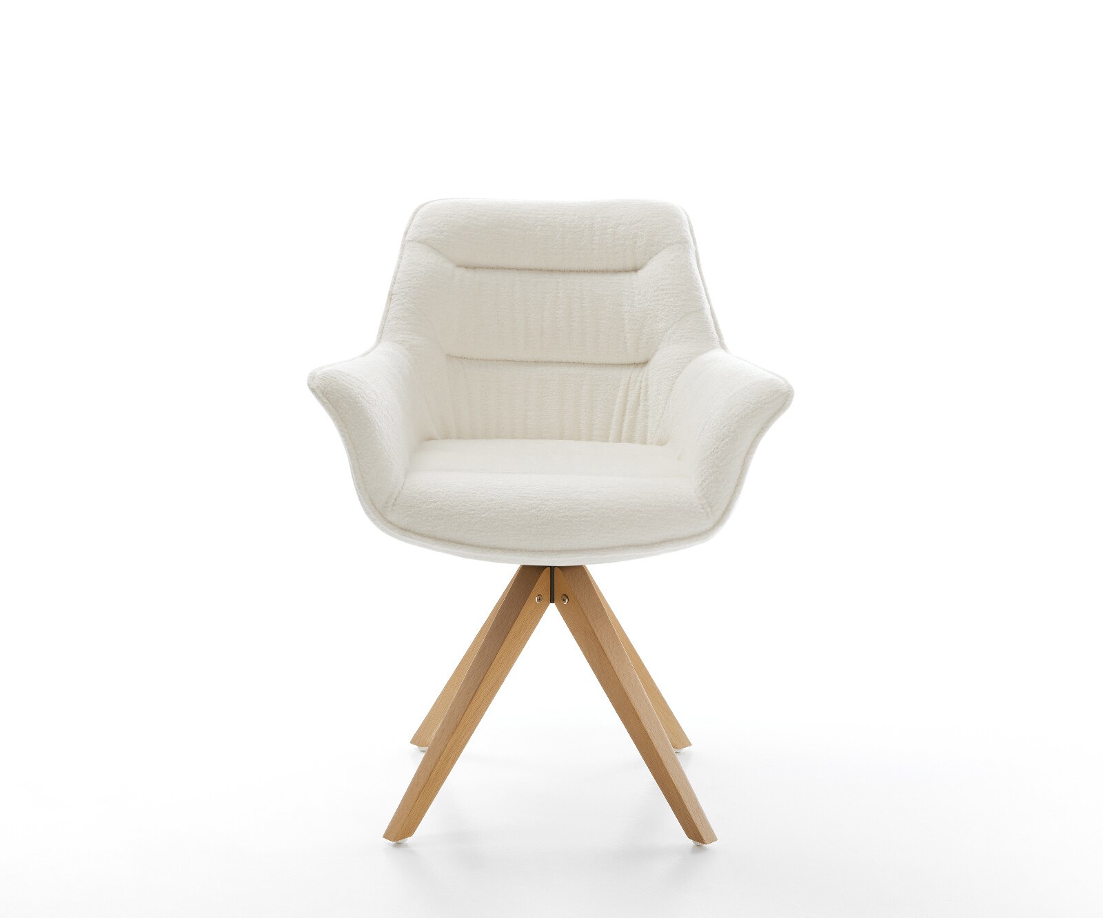 Draaistoel Kaira-Flex bouclé zacht beige houten frame hoekig natuur 180° draaibaar 2