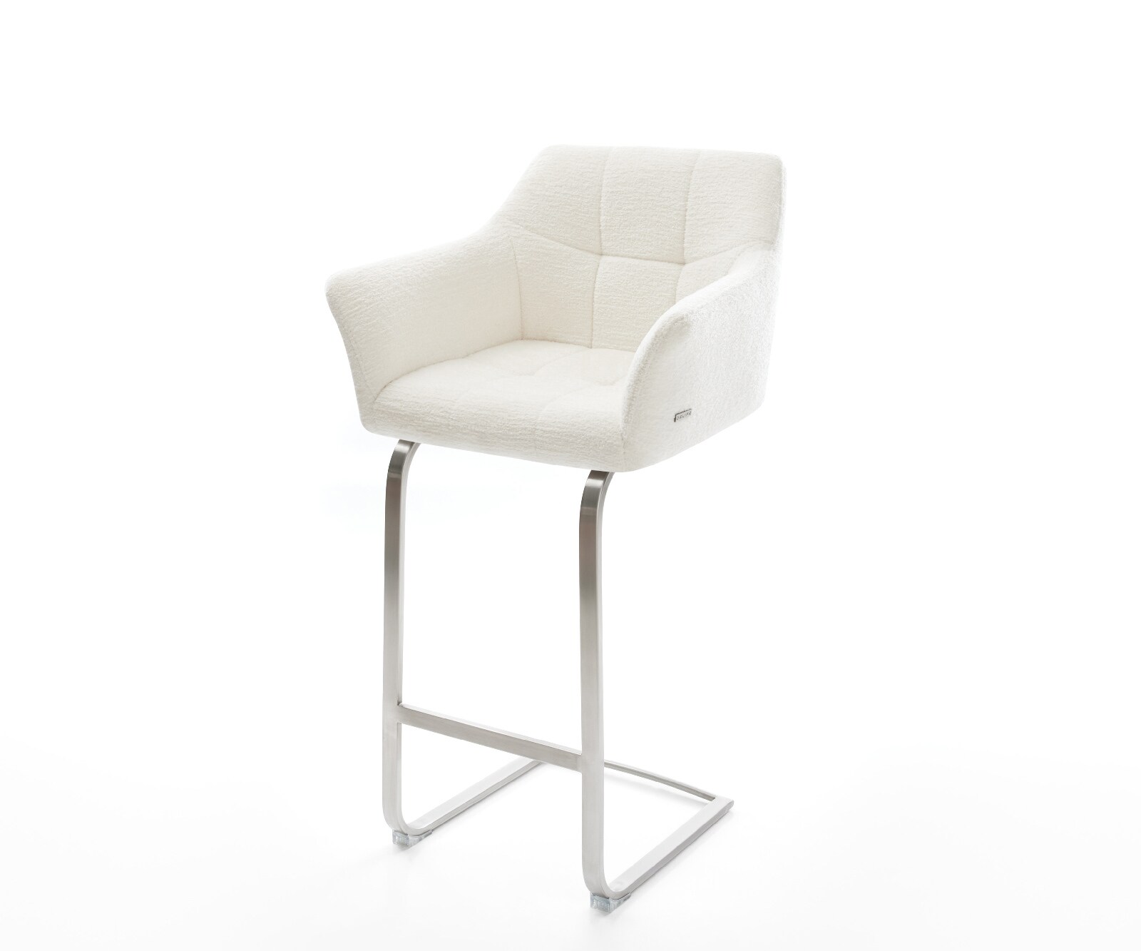 Barstoel Yulo-Flex Bouclé zacht Beige Vrijkantelframe plat roestvrij staal Zilver 1