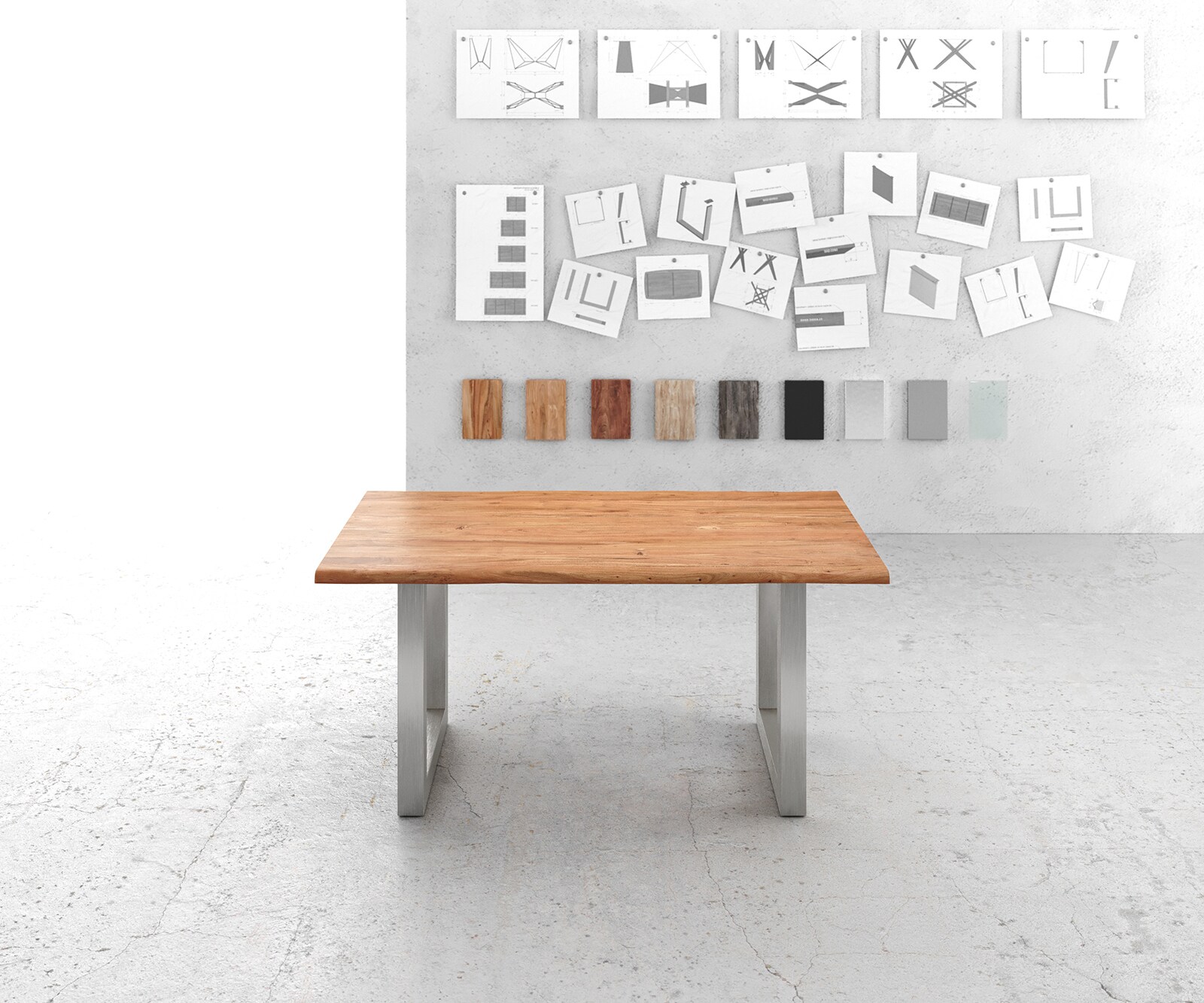 Eettafel Edge 160x90cm acacia natuur roestvrijstaal breed Live-Edge 1