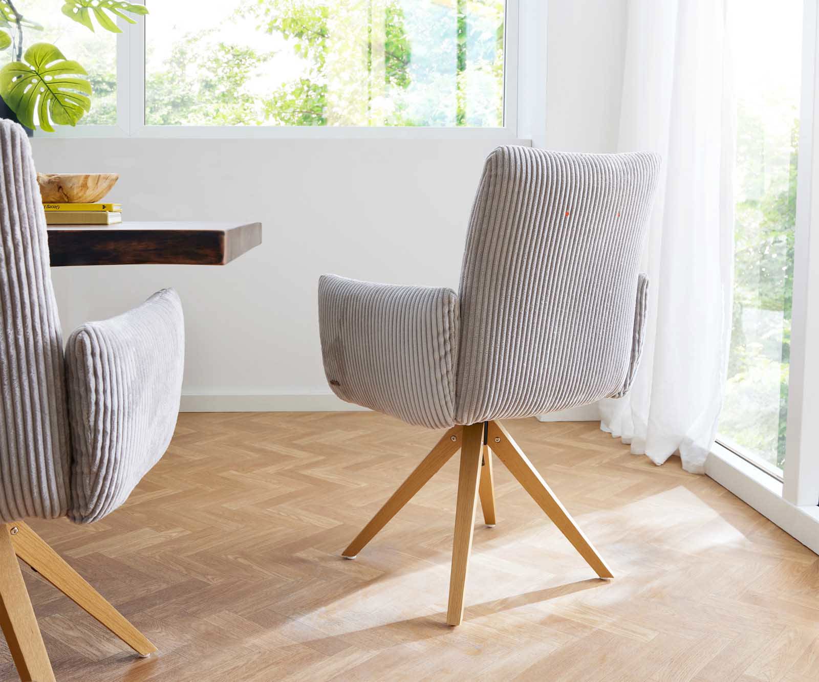 Draaistoel Jova-Flex met armleuning koord zilver grijs houten frame hoekig natuur 180° draaibaar pocketveer kern 4 Draaistoel Jova-Flex met armleuning koord zilver grijs houten frame hoekig natuur 180° draaibaar pocketveer kern 4