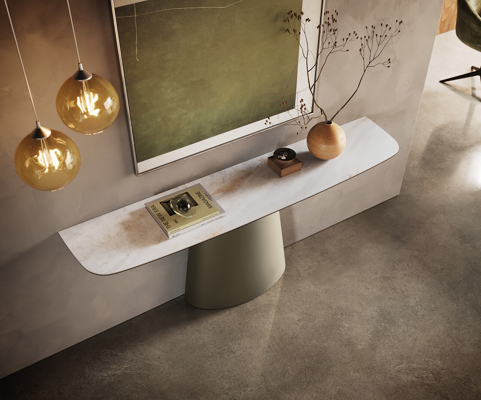 Consoletafel Edge Bootvorm 180x40 cm Keramiek Onyx Pearl Conos Metaal Effektfinish Titan 2